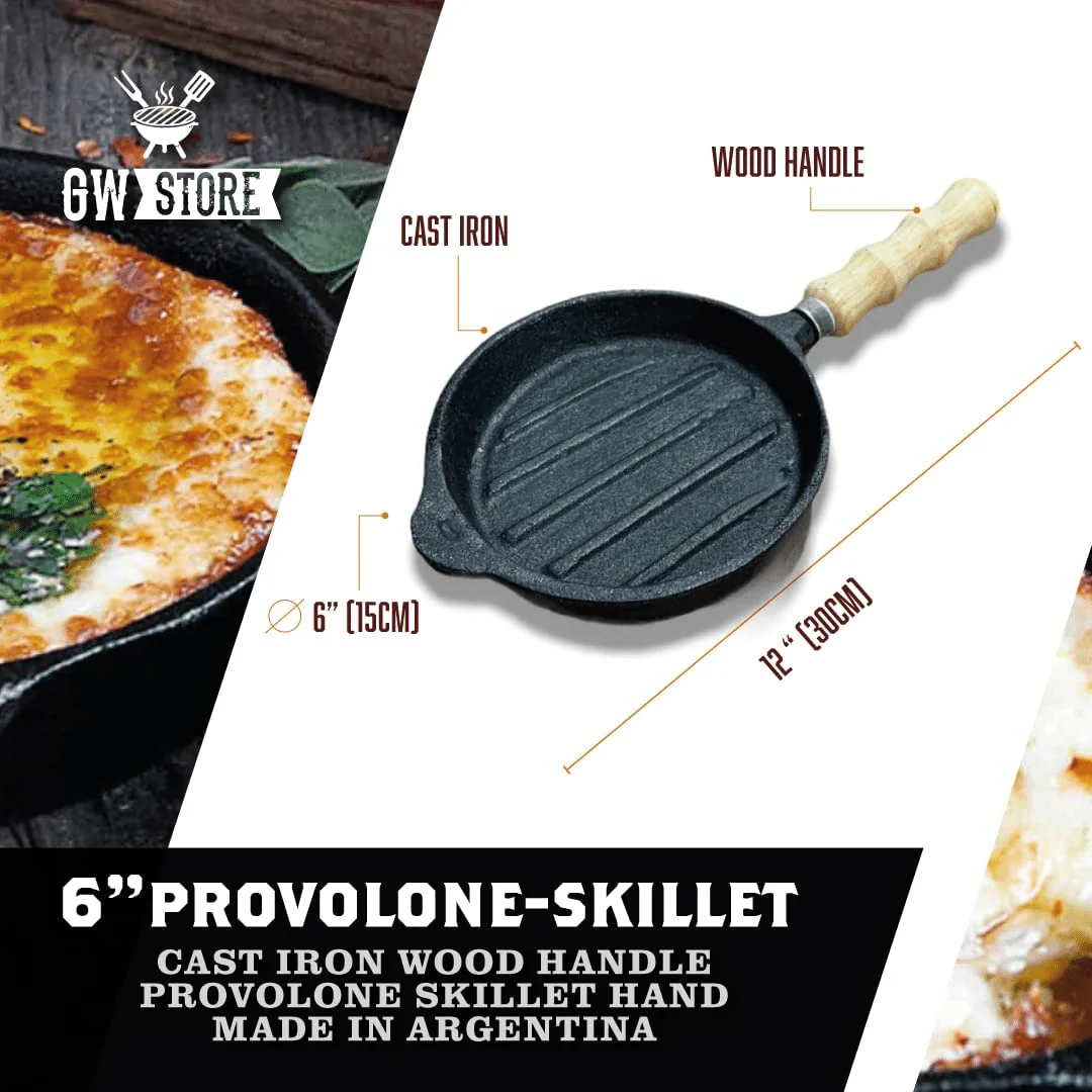 6'' Cast Iron Wood Handle Provolone Skillet - Handmade in Argentina - Image 2