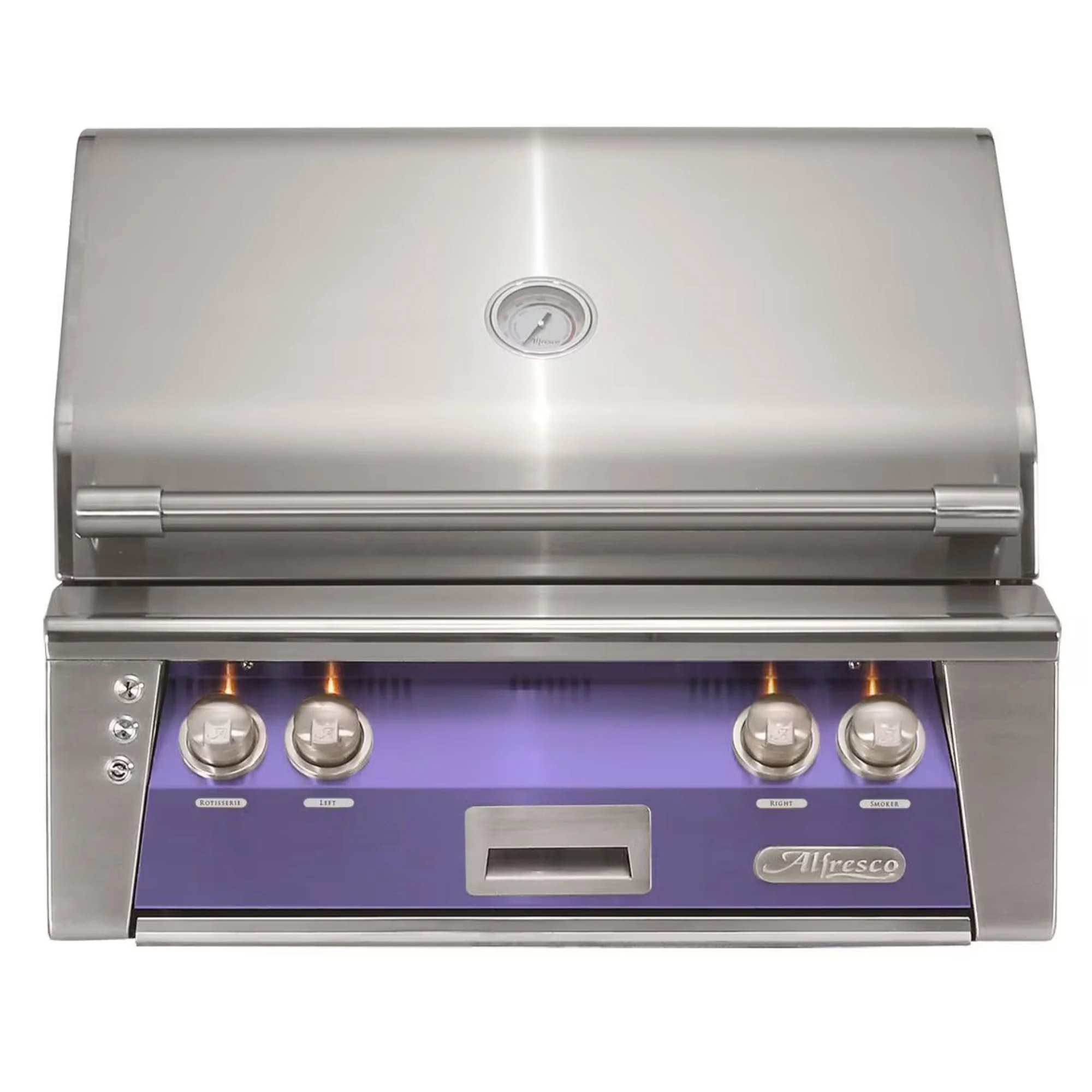 Alfresco 30-Inch Built-in Stainless Steel Gas Grill w/ Rotisserie in Blue Lilac