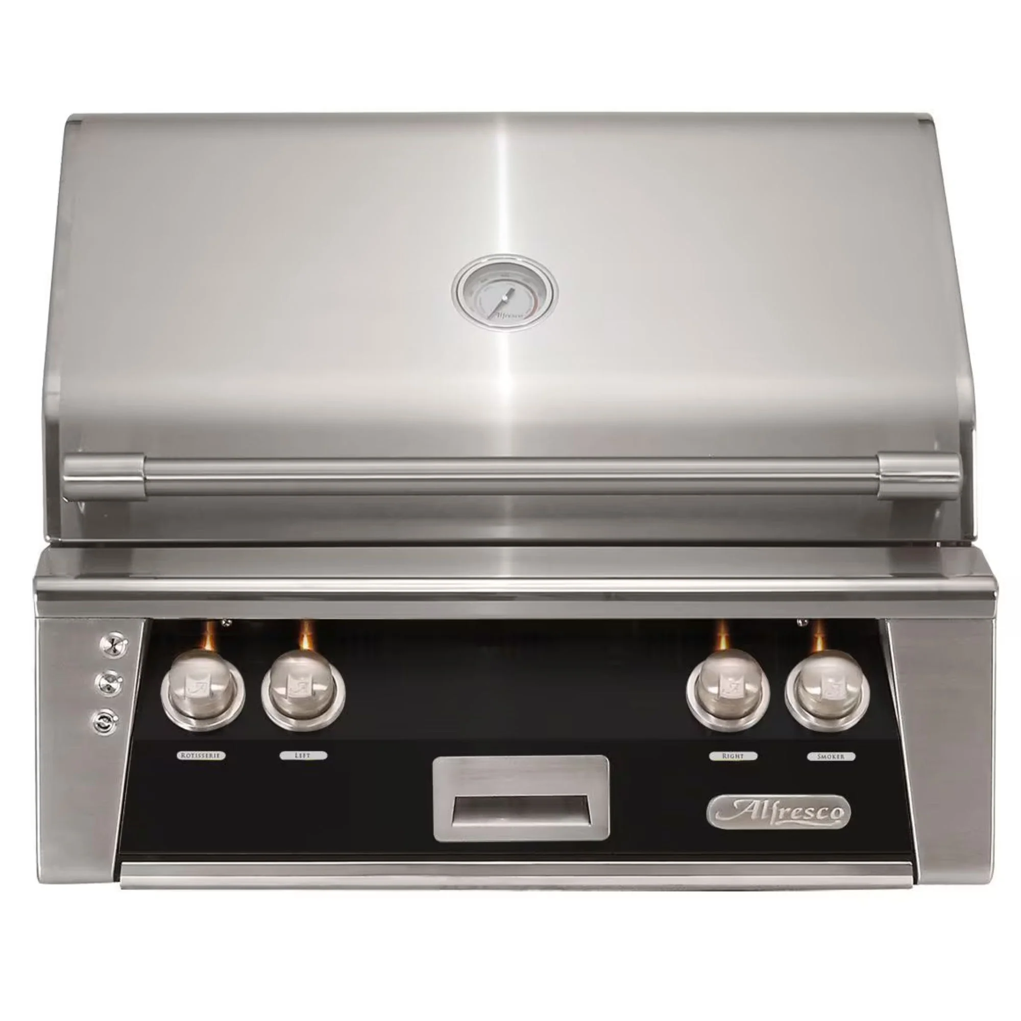 Alfresco 30-Inch Built-in Stainless Steel Gas Grill w/ Rotisserie in Jet Black