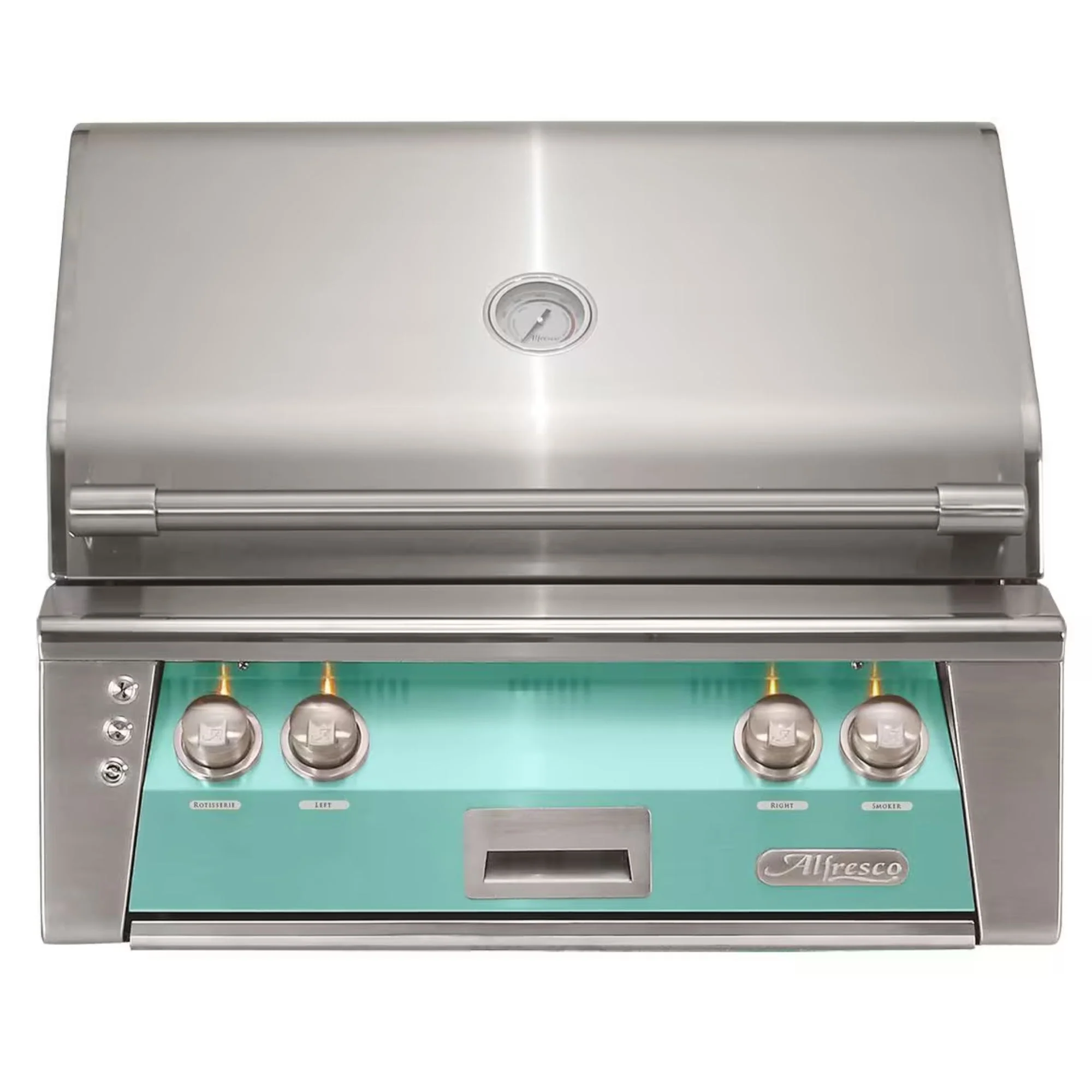 Alfresco 30-Inch Built-in Stainless Steel Gas Grill w/ Rotisserie in Light Green