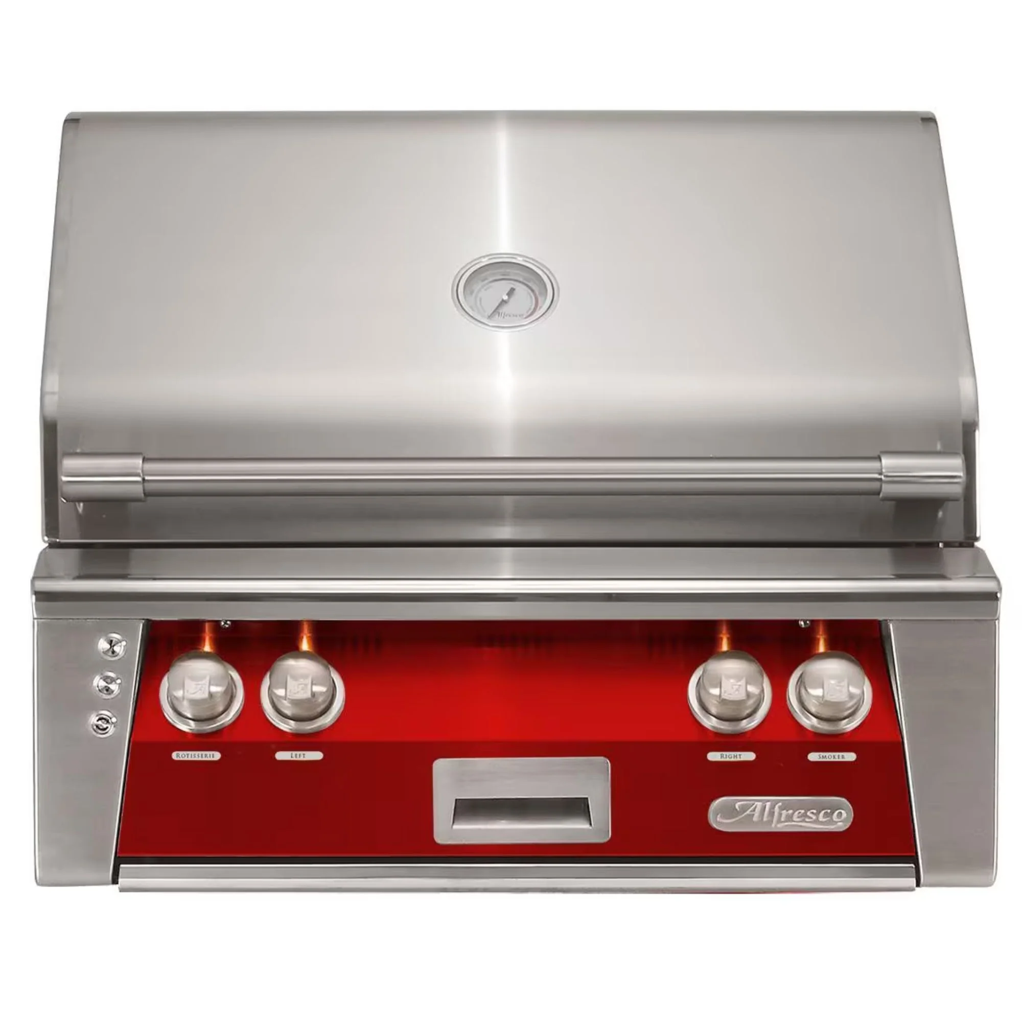 Alfresco 30-Inch Built-in Stainless Steel Gas Grill w/ Rotisserie & Sear Zone in Carmine Red