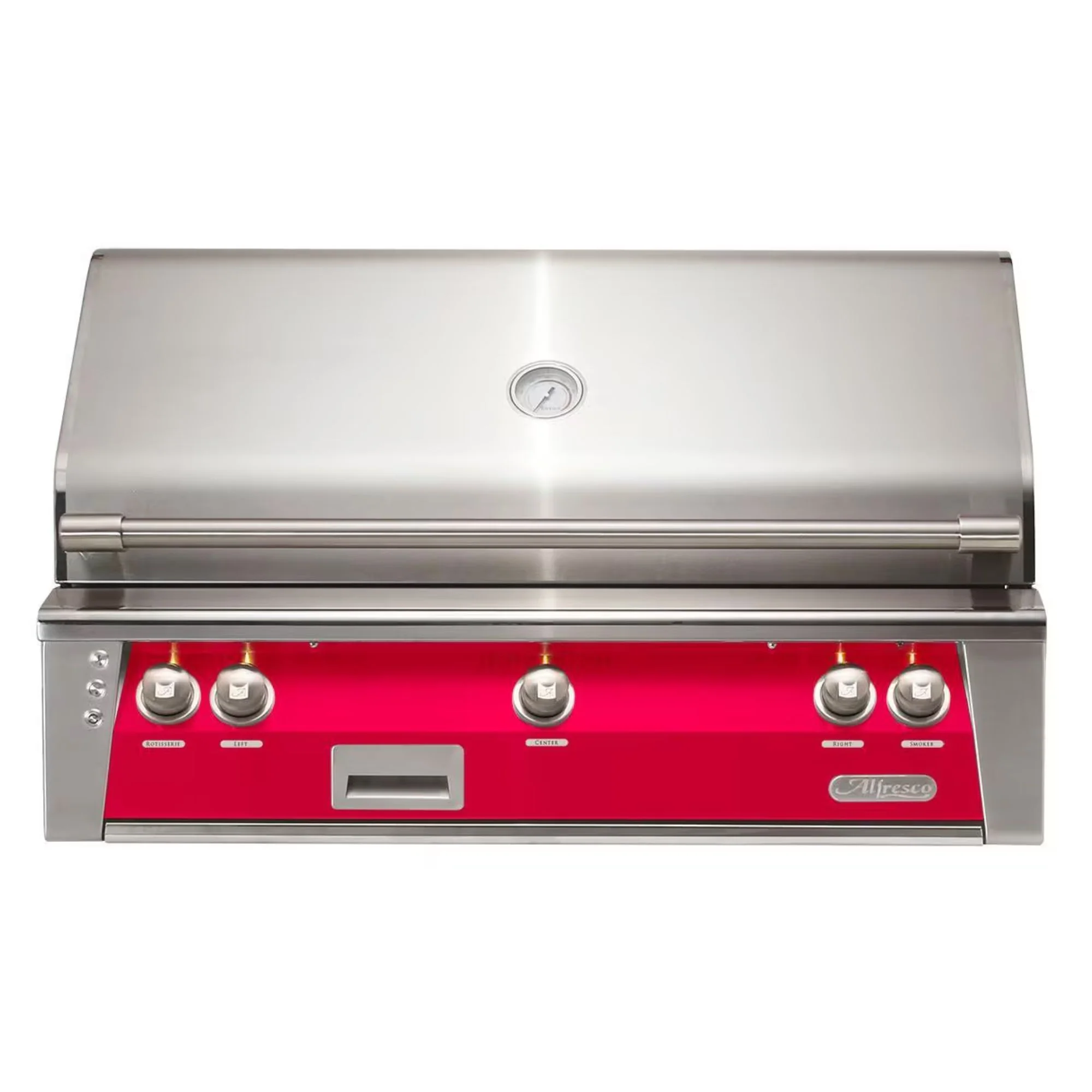 Alfresco 42-Inch Built-in Stainless Steel Gas Grill w/ Rotisserie & Sear Zone in Raspberry Red