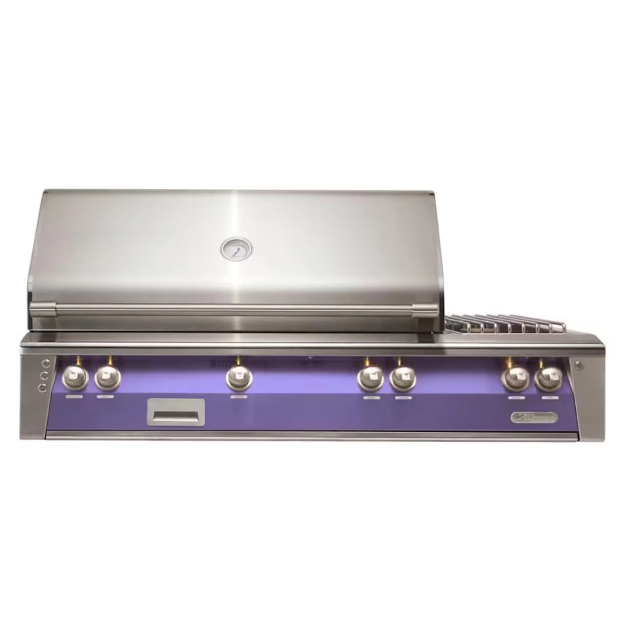 Alfresco 56-Inch Deluxe Built-in Stainless Steel Gas Grill w/ Rotisserie & Side Burner in Blue Lilac