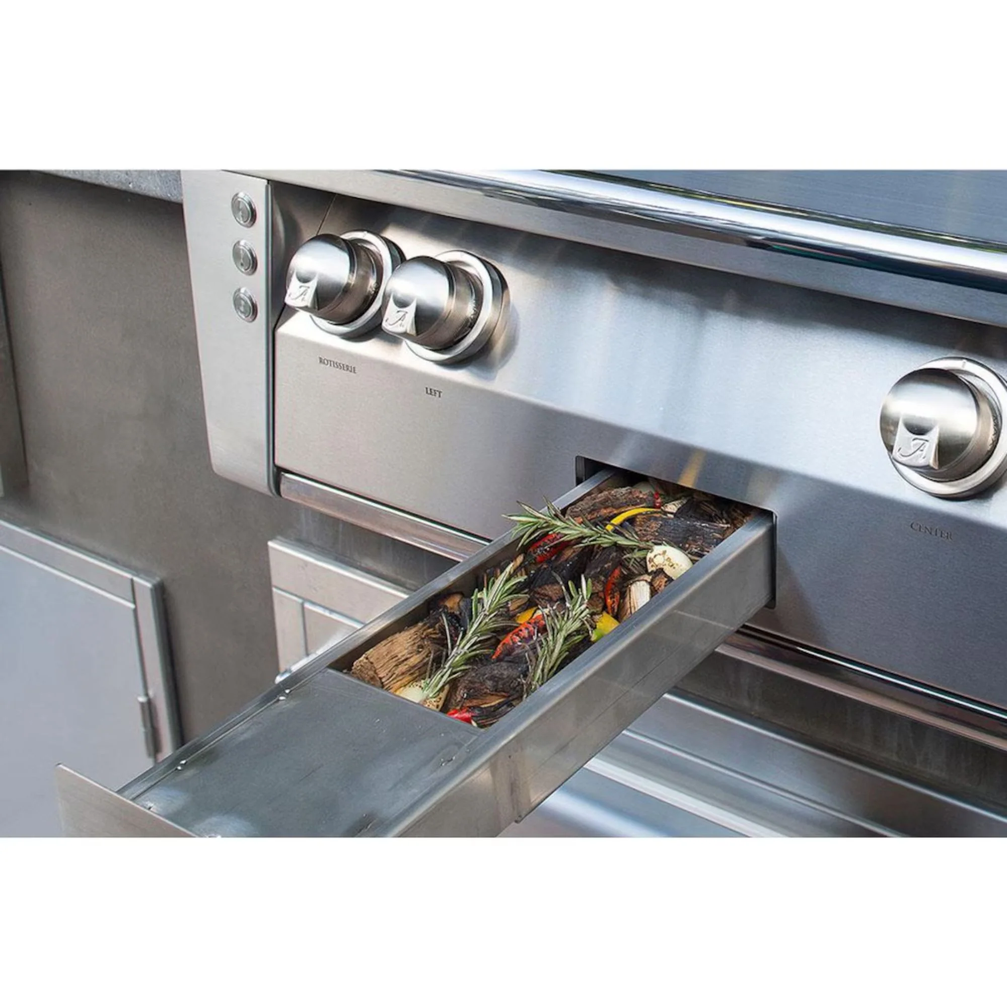 Alfresco 56-Inch Deluxe Built-in Stainless Steel Gas Grill w/ Rotisserie & Side Burner in Luminous Orange - Image 2
