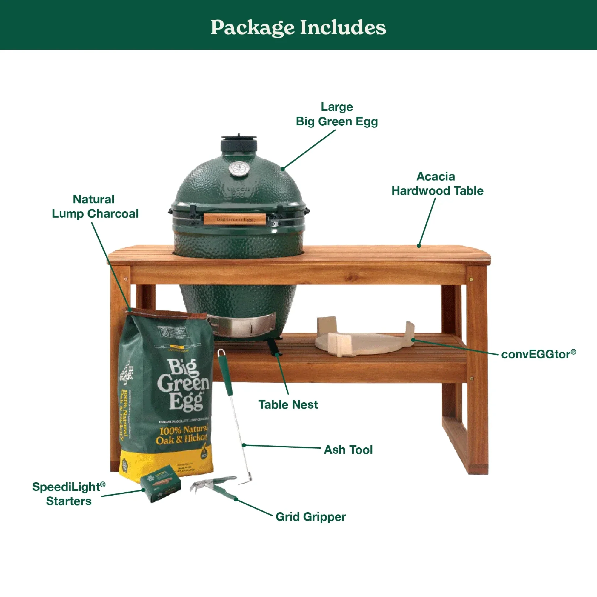 Big Green Egg Large Charcoal Grill in Acacia Table Package - Image 2
