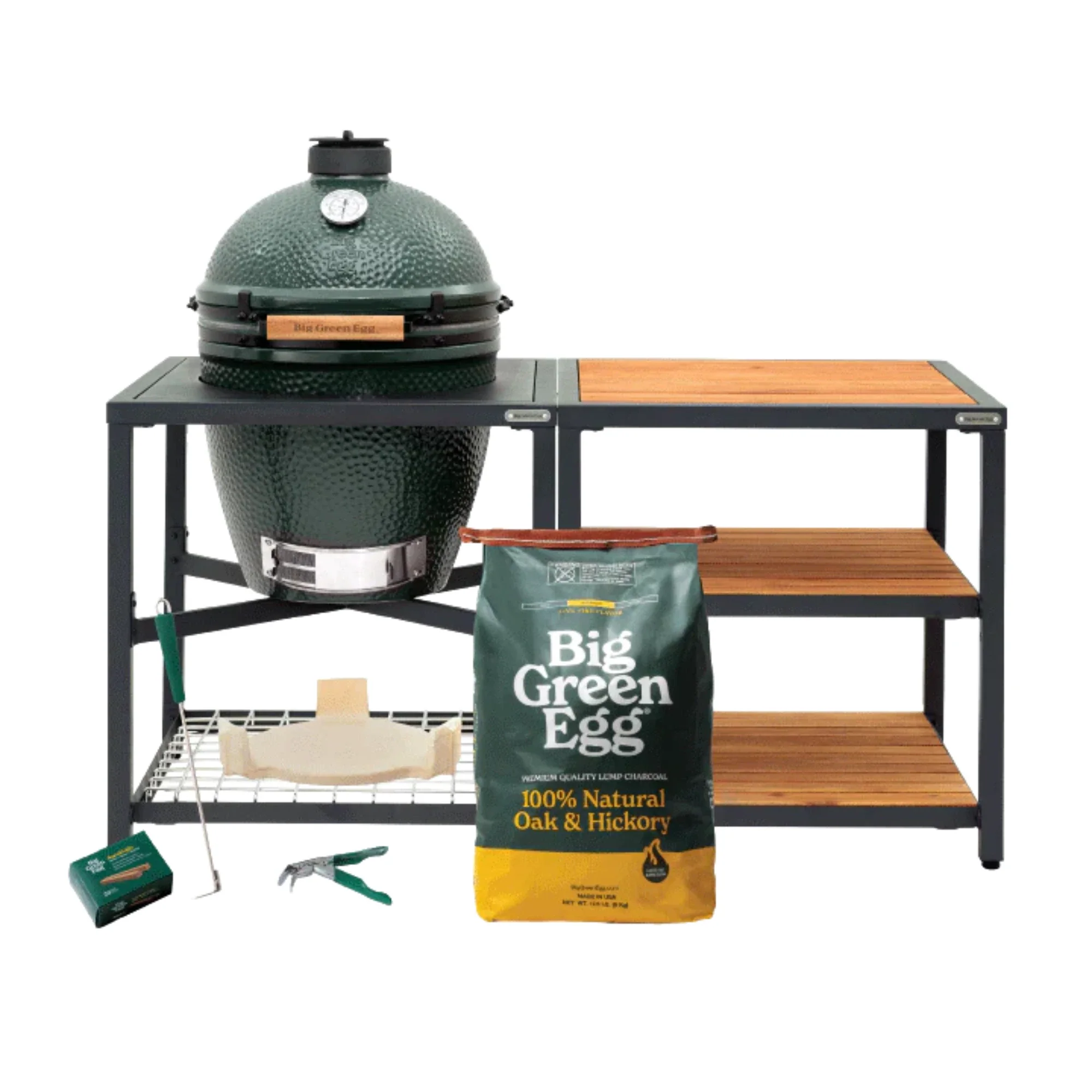 Big Green Egg Large Charcoal Grill in Modular Nest with Expansion & 3 Acacia Inserts Package