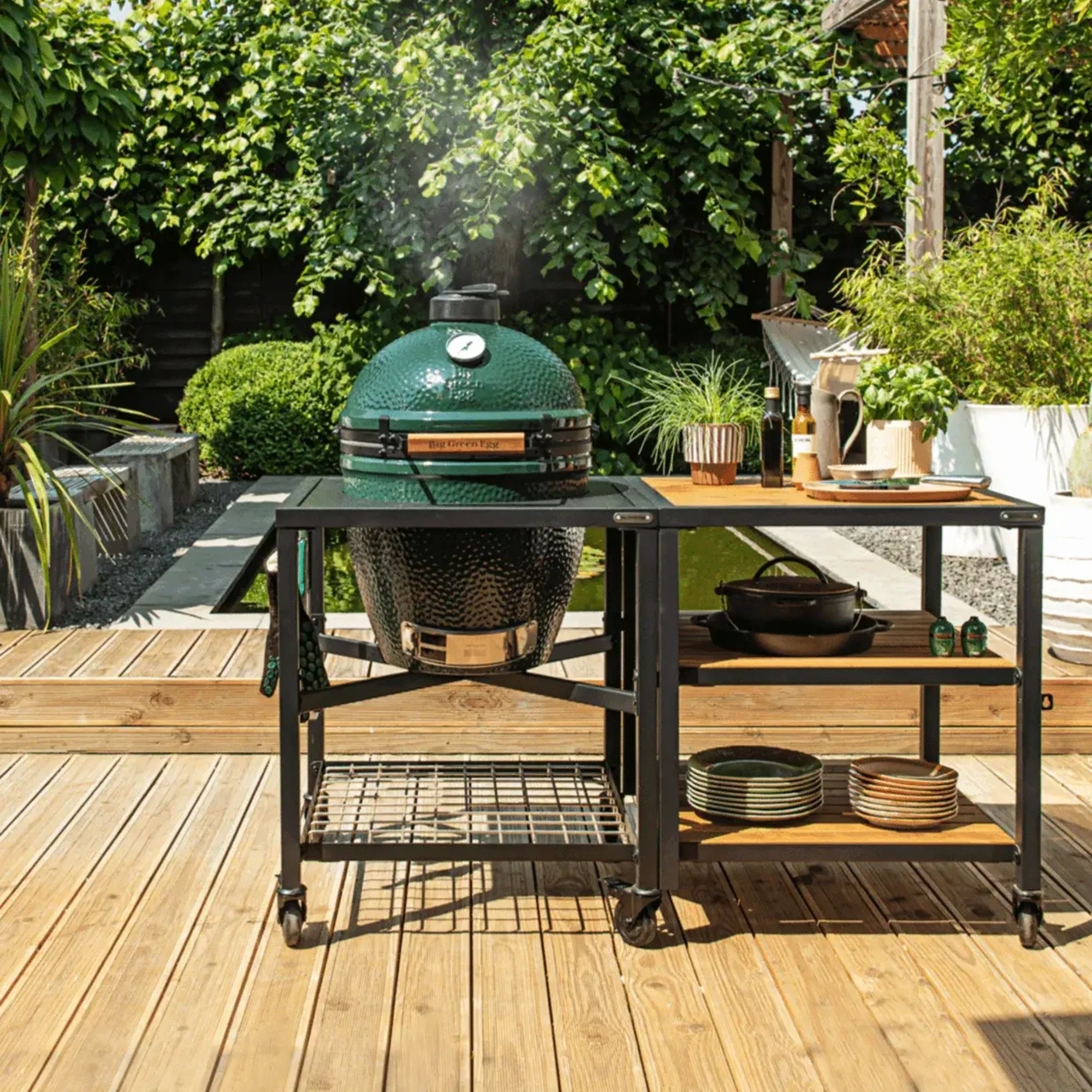 Big Green Egg Large Charcoal Grill in Modular Nest with Expansion & 3 Acacia Inserts Package - Image 6