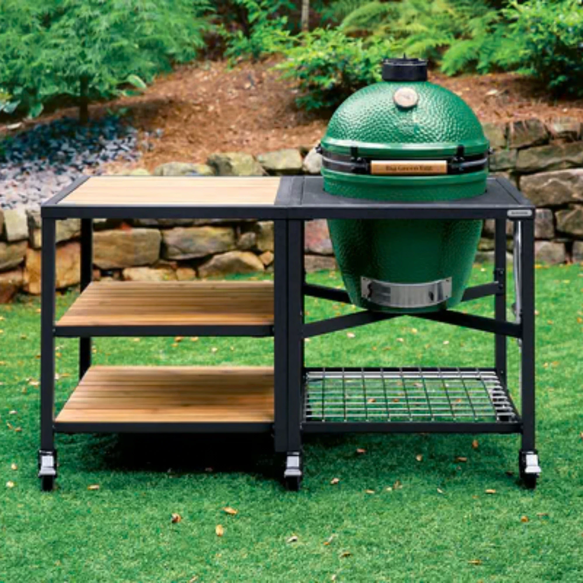 Big Green Egg Large Charcoal Grill in Modular Nest with Expansion & 3 Acacia Inserts Package - Image 7