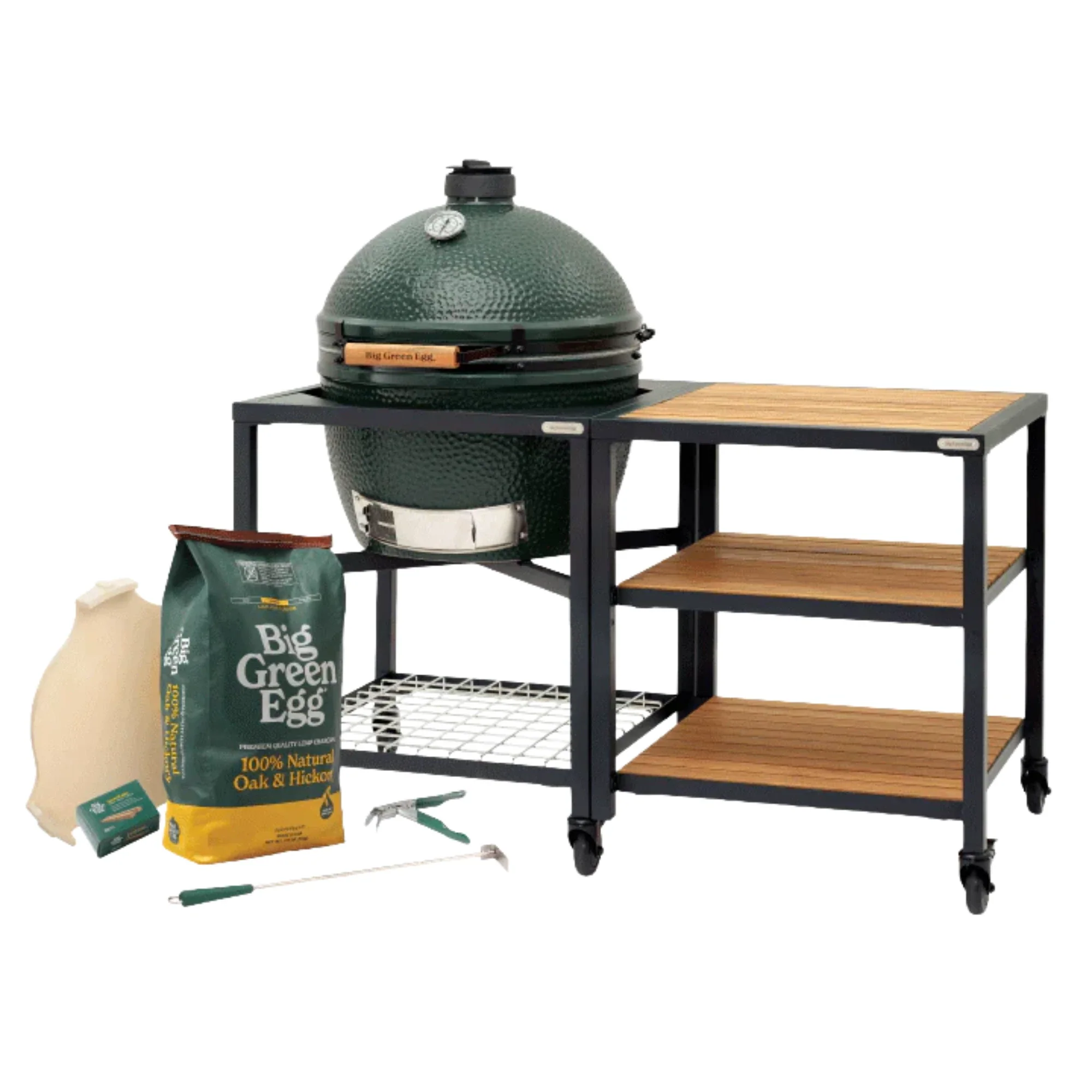 Big Green Egg XLarge Charcoal Grill in Modular Nest with Expansion & 3 Acacia Inserts Package