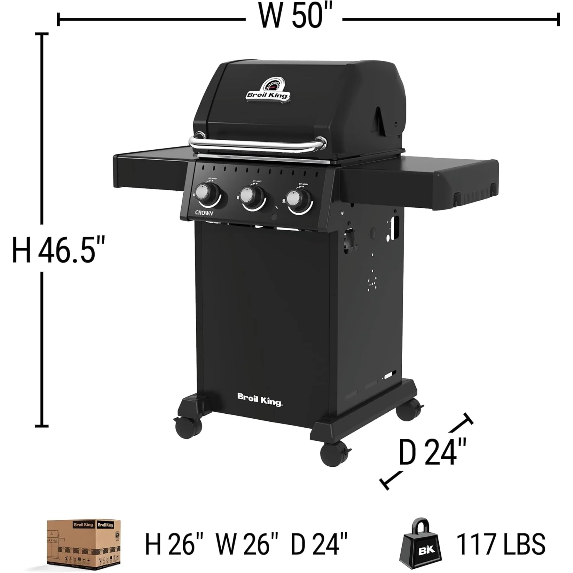 Broil King Crown 310 Shadow Gas Grill 3-Burner Black - Image 2