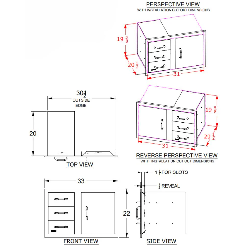 Bull 25900 30-Inch Stainless-Steel 3 Drawer Door Combo w/ Reveal - Image 4