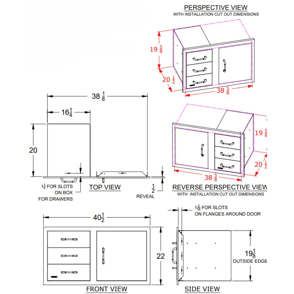 Bull 25920 38-Inch Stainless-Steel 3 Drawer Door Combo w/ Reveal - Image 5