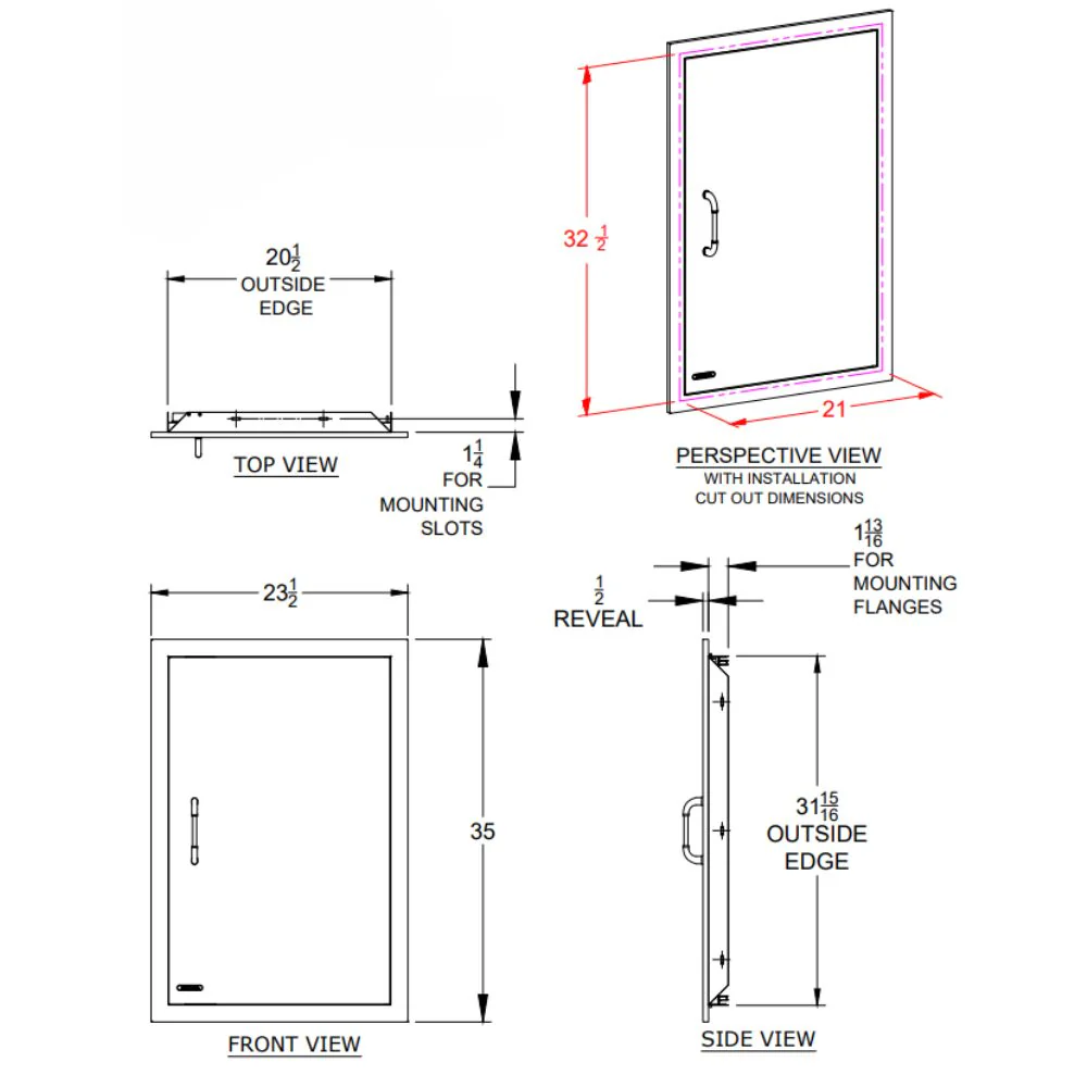 Bull 89998 XL Stainless Steel Vertical Access Door w/ Reveal - Image 4