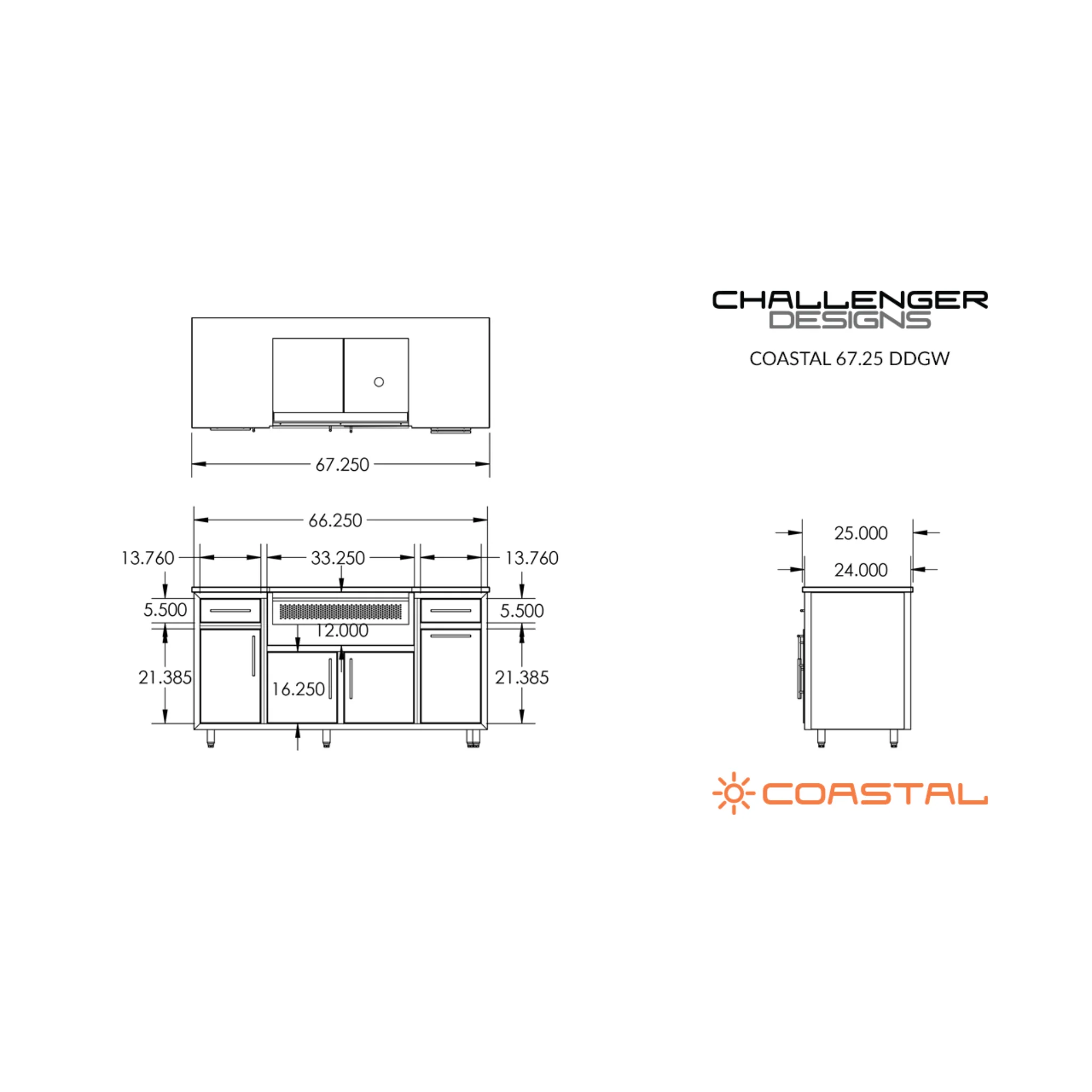Challenger Designs Coastal 67.25 DDGW Powder Coated Aluminium Kitchen Island for 32 Inch Gas Grill - Image 3