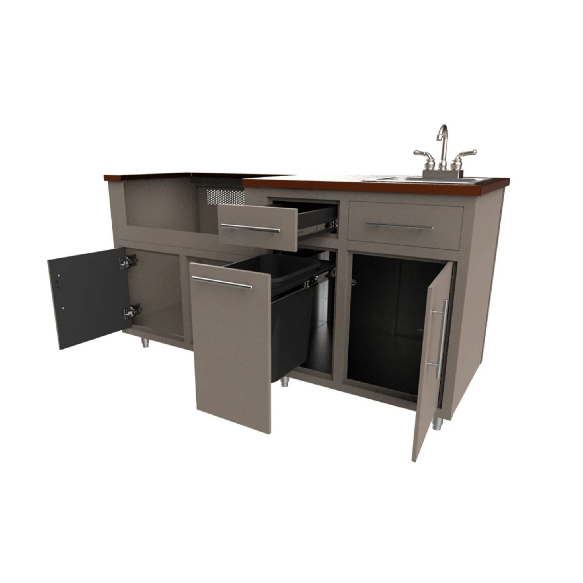 Challenger Designs Coastal 67.25 GWS Powder Coated Aluminum Kitchen Island for 32 Inch Gas Grill with Sink Base - Image 2