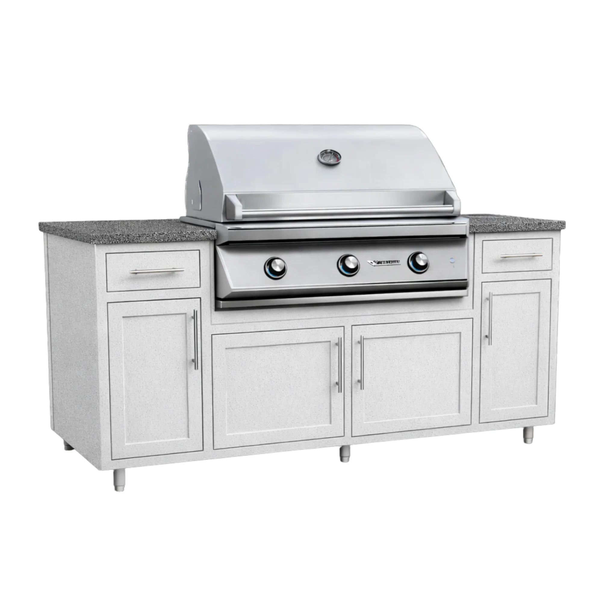 Challenger Designs Coastal 79.25 LE Outdoor Island w/ Twin Eagles 42-Inch Gas Grill, Textured White Cabinet w/ Silver Vein Countertop
