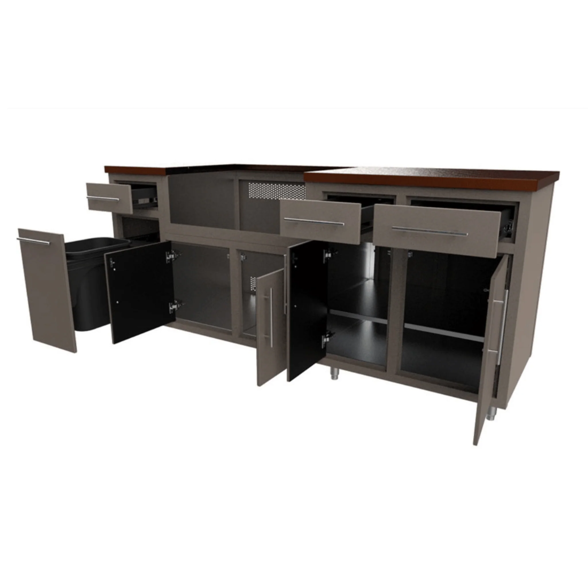 Challenger Designs Coastal 80.875 WGDDDD Powder Coated Aluminium Kitchen Island for 32 Inch Gas Grill with Double Shelf - Image 2