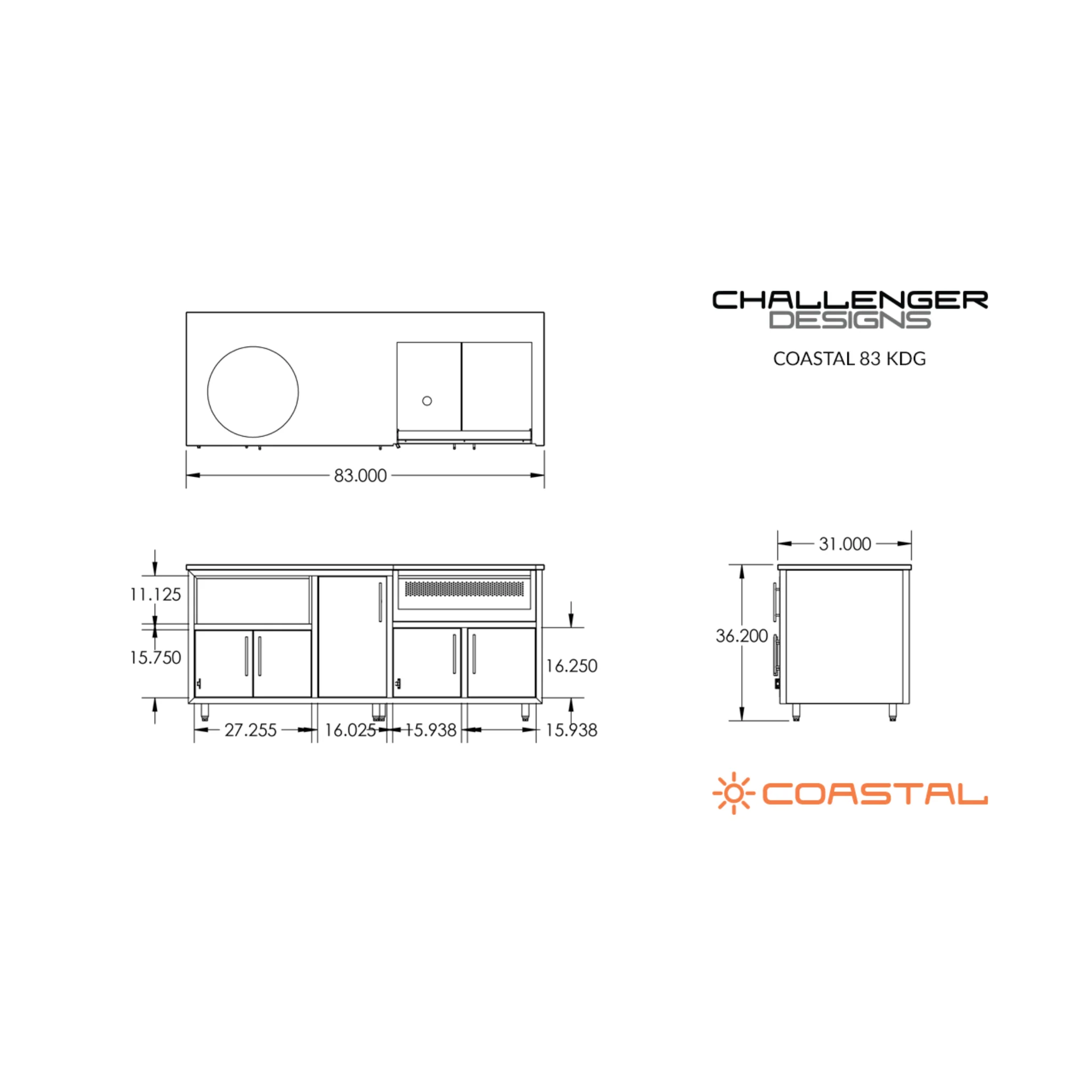 Challenger Designs Coastal 83-GDK Powder Coated Aluminum Kitchen Island for 32 Inch Grill & 21 Inch Ceramic Grill - Image 3