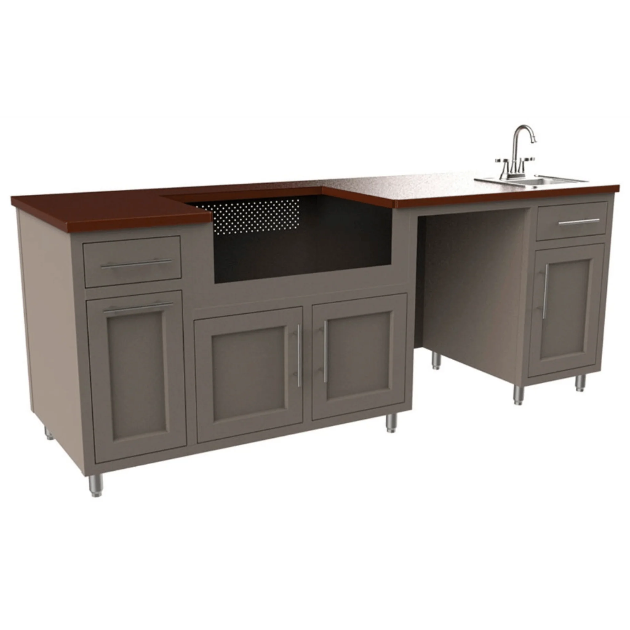 Challenger Designs Coastal 90.125 WGRS Powder Coated Aluminium Kitchen Island for 32 Inch Gas Grill with Refrigerator Opening and Sink Base
