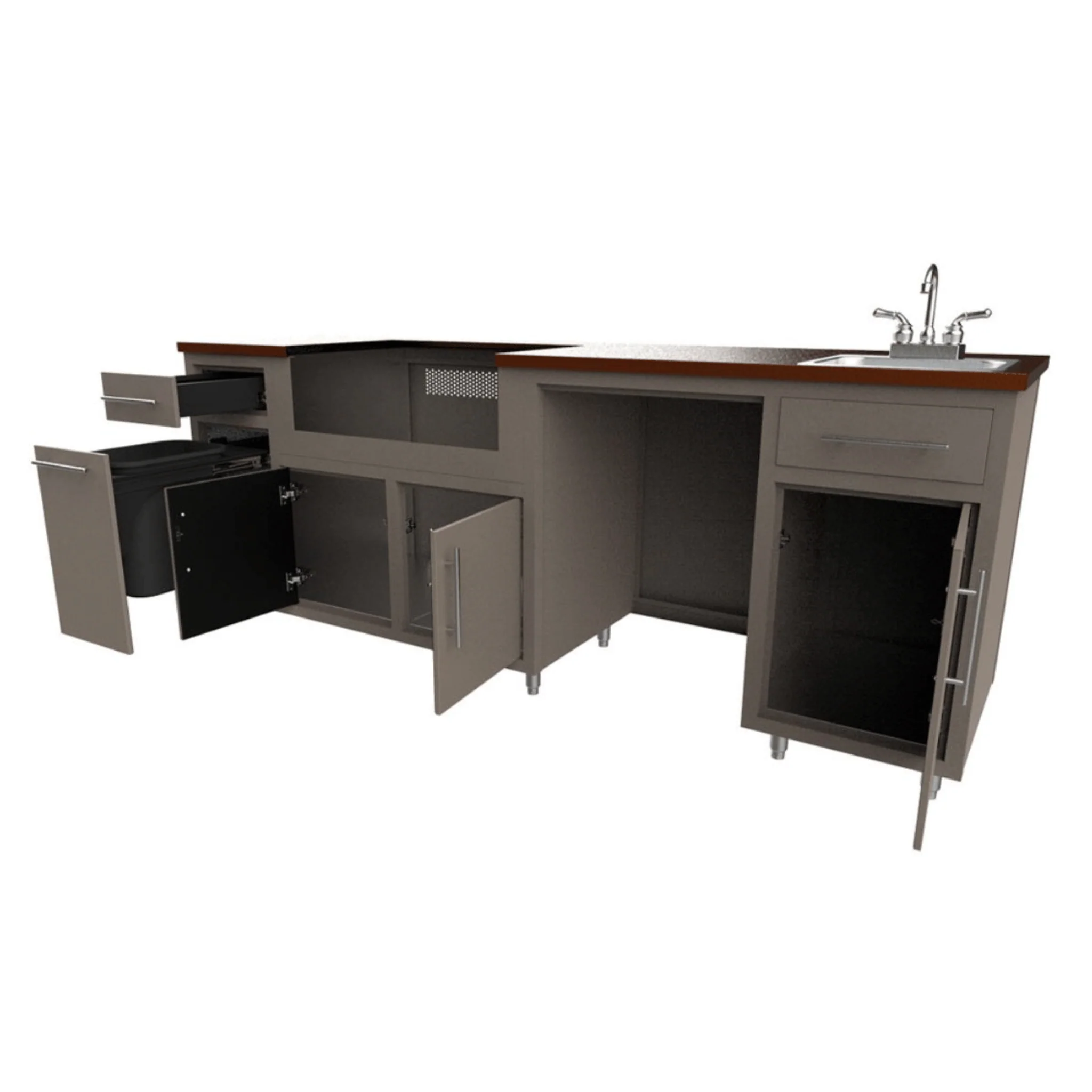 Challenger Designs Coastal 90.125 WGRS Powder Coated Aluminium Kitchen Island for 32 Inch Gas Grill with Refrigerator Opening and Sink Base - Image 2