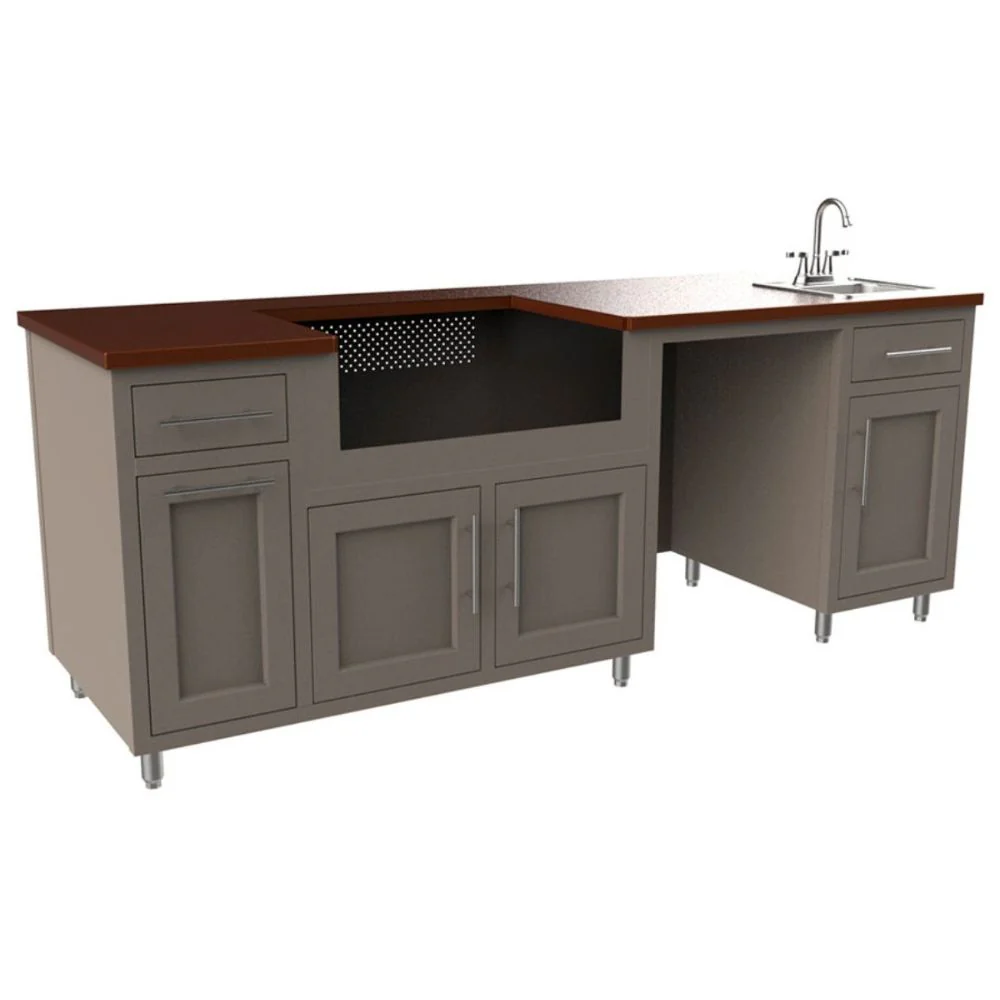 Challenger Designs Coastal 93.125 WGRS Powder Coated Aluminium Kitchen Island for 32 Inch Gas Napoleon Grill with Refrigerator Opening
