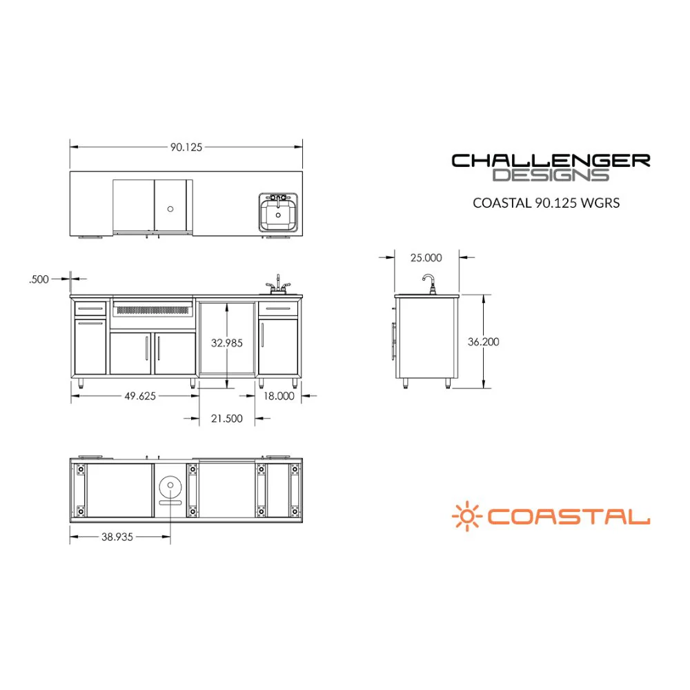 Challenger Designs Coastal 93.125 WGRS Powder Coated Aluminium Kitchen Island for 32 Inch Gas Napoleon Grill with Refrigerator Opening - Image 3