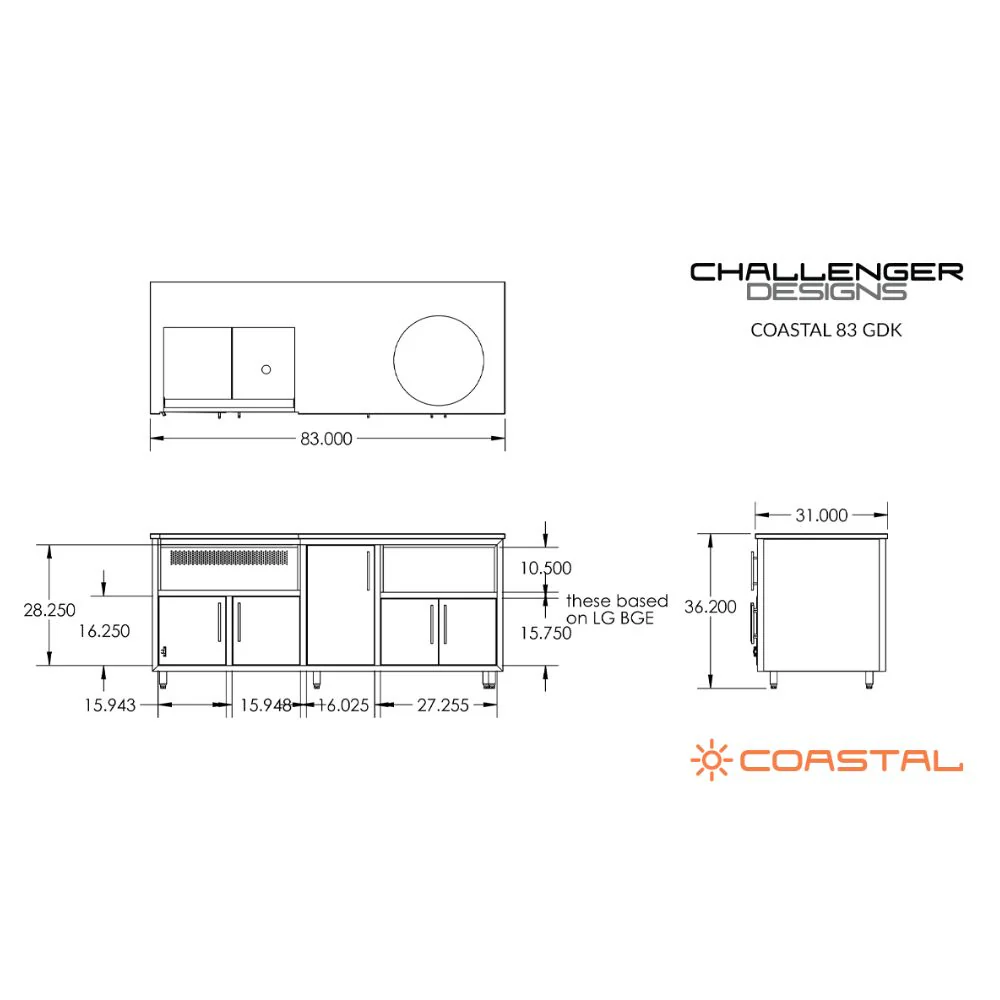 Challenger Designs Coastal Series GDK Outdoor Island with Delta Heat 32" Gas Grill & Large Egg, Grey Glimmer Cabinet Color - Image 5