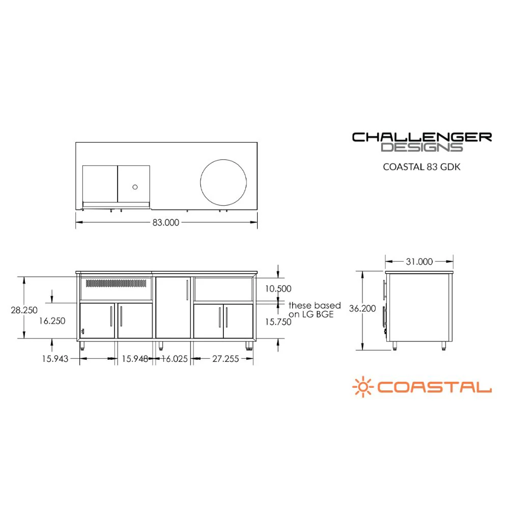 Challenger Designs Coastal Series GDK Outdoor Island with Delta Heat 32" Gas Grill & Large Egg, White Cabinet Color - Image 6