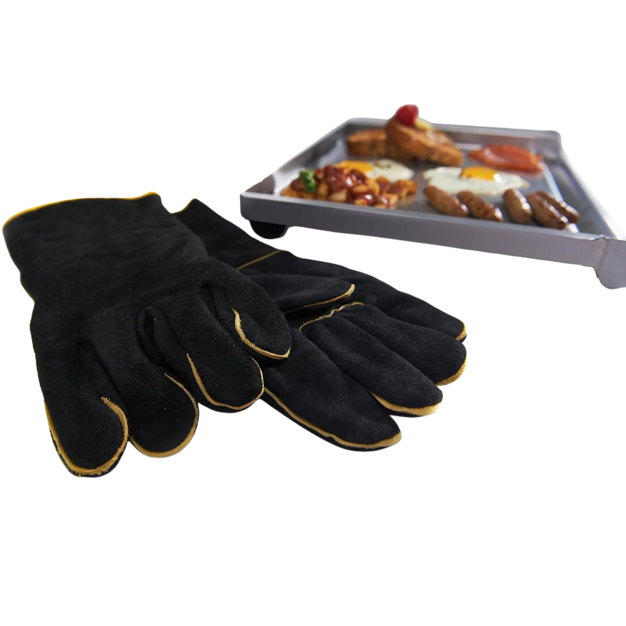 GrillPro Black Leather BBQ Gloves - Image 2