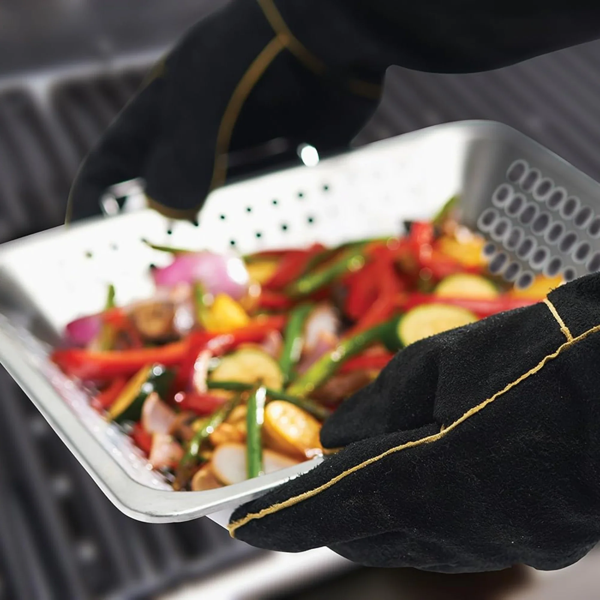 GrillPro Black Leather BBQ Gloves - Image 3