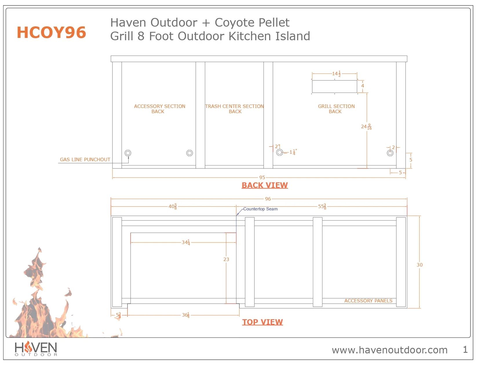 Haven 96-Inch Outdoor Kitchen Island with 36-Inch Pellet Grill & 2 Drawer Cabinet Cutouts - Image 4