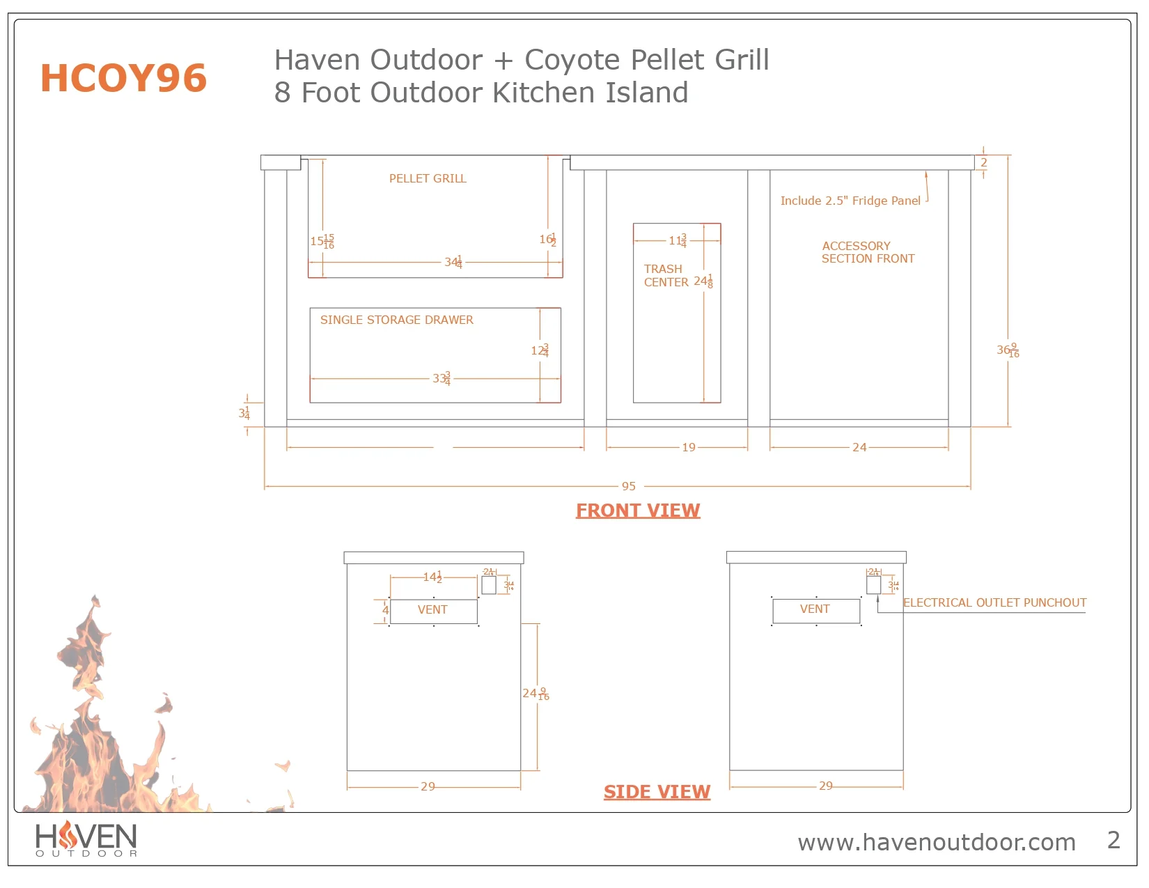 Haven 96-Inch Outdoor Kitchen Island with Plain Panel for 36-Inch Pellet Grill - Image 5