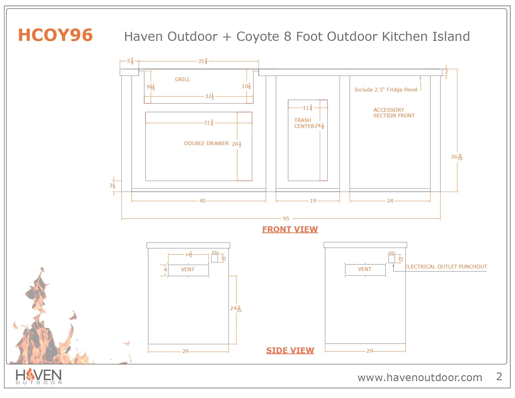 Haven Outdoor 96-Inch Outdoor Kitchen Island with Trash Center & 2 Drawer Cabinet space - Image 5