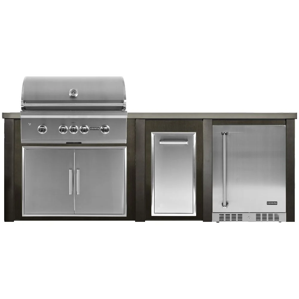 Haven Outdoor 96-Inch Outdoor Kitchen Island with Trash Center & 24-Inch Refrigerator space