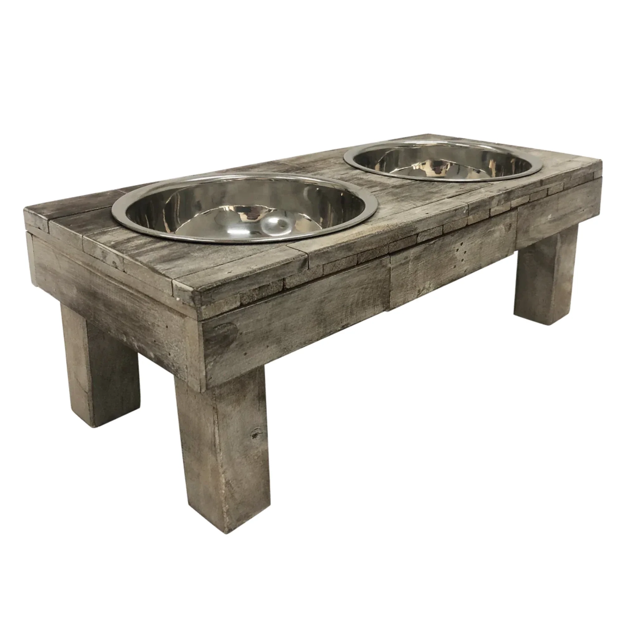 Huntley Pet Berjen Table Large Double Feeder, Brown Wash - Image 6