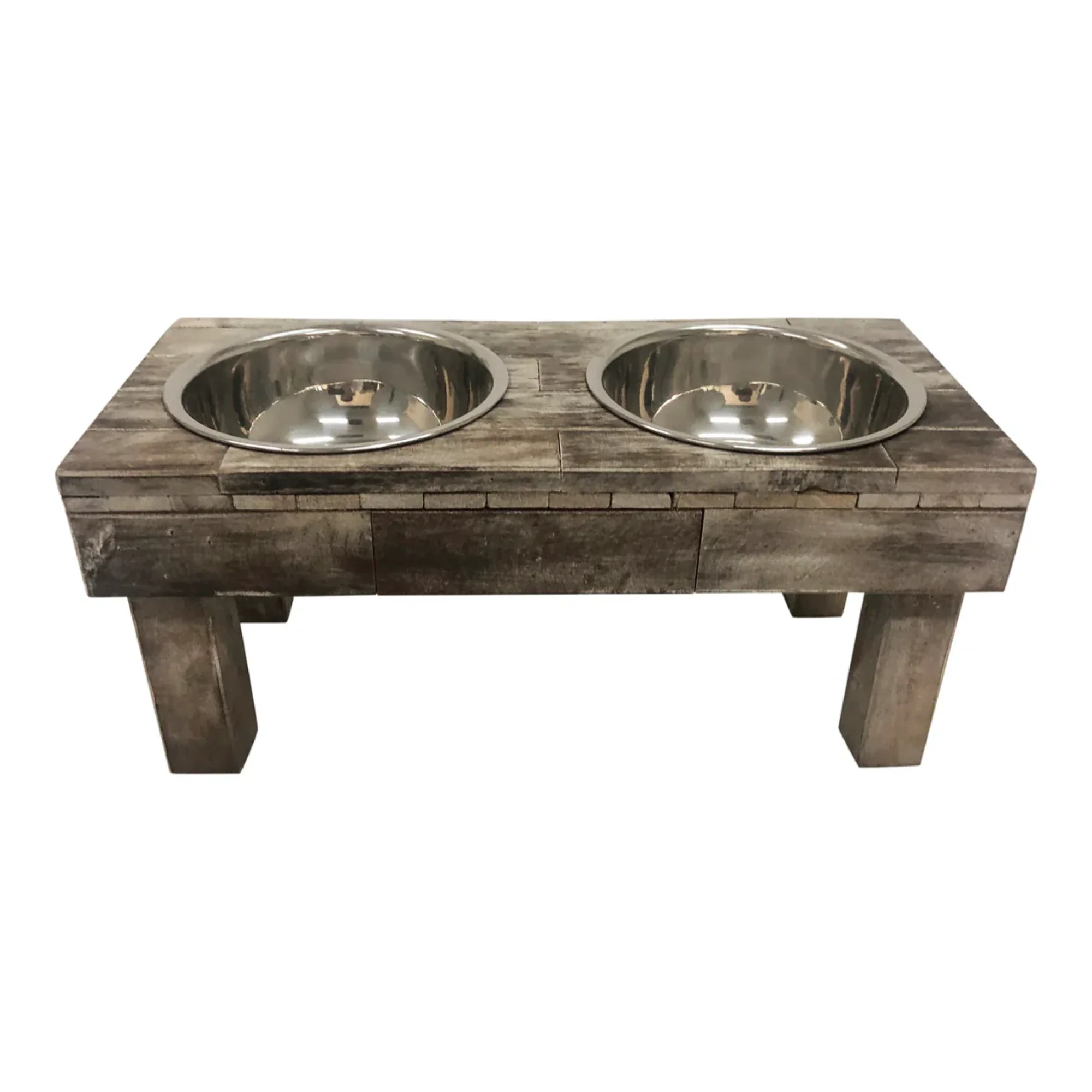 Huntley Pet Berjen Table Small Double Feeder, Brown Wash