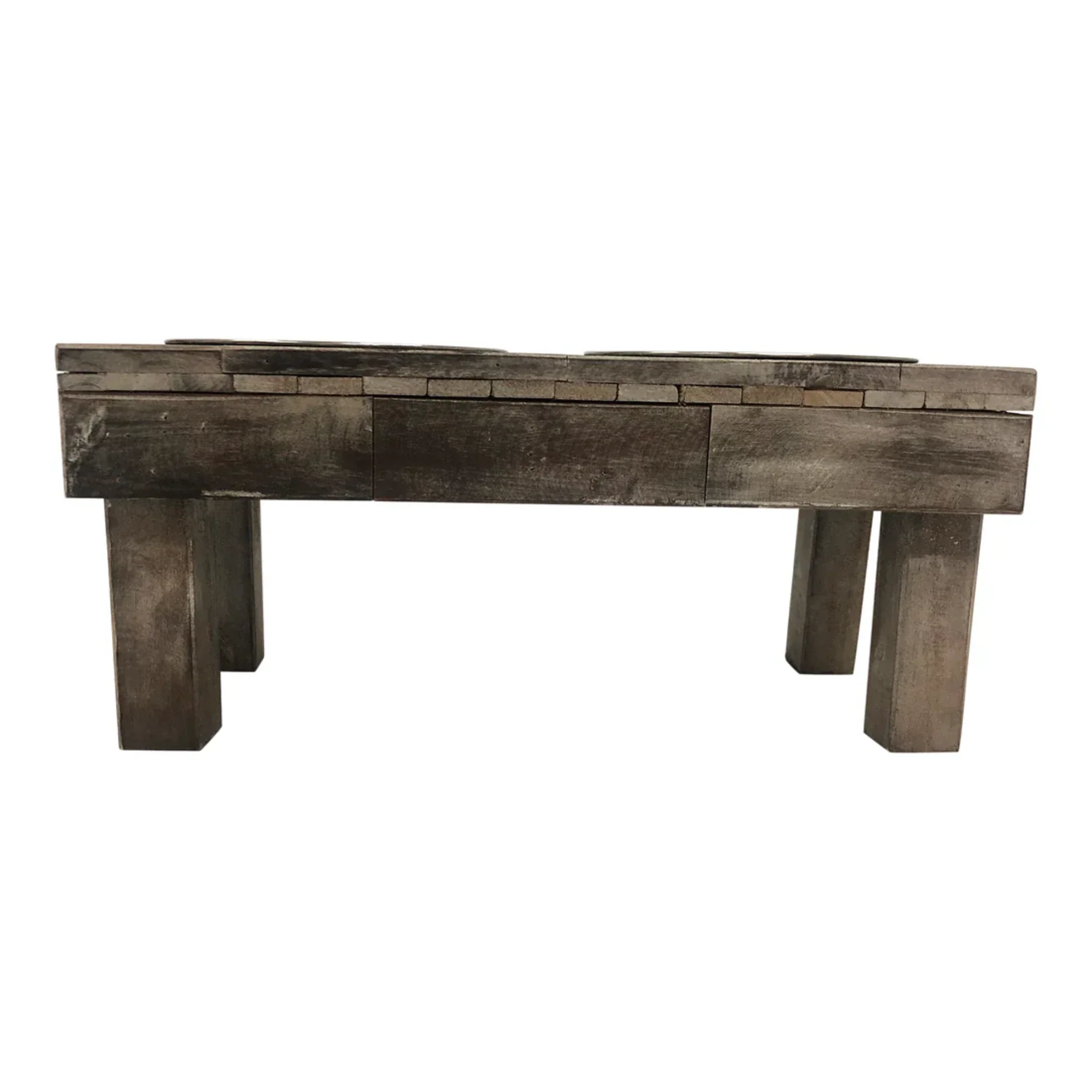 Huntley Pet Berjen Table Small Double Feeder, Brown Wash - Image 2