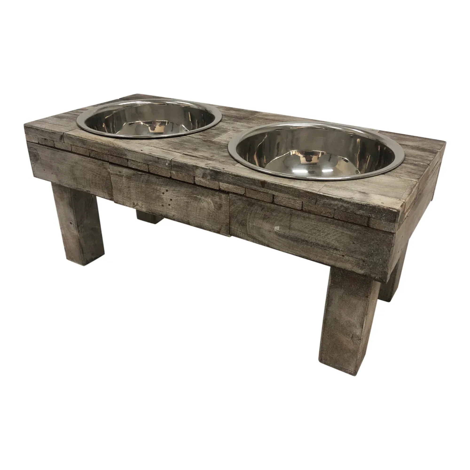 Huntley Pet Berjen Table Small Double Feeder, Brown Wash - Image 3