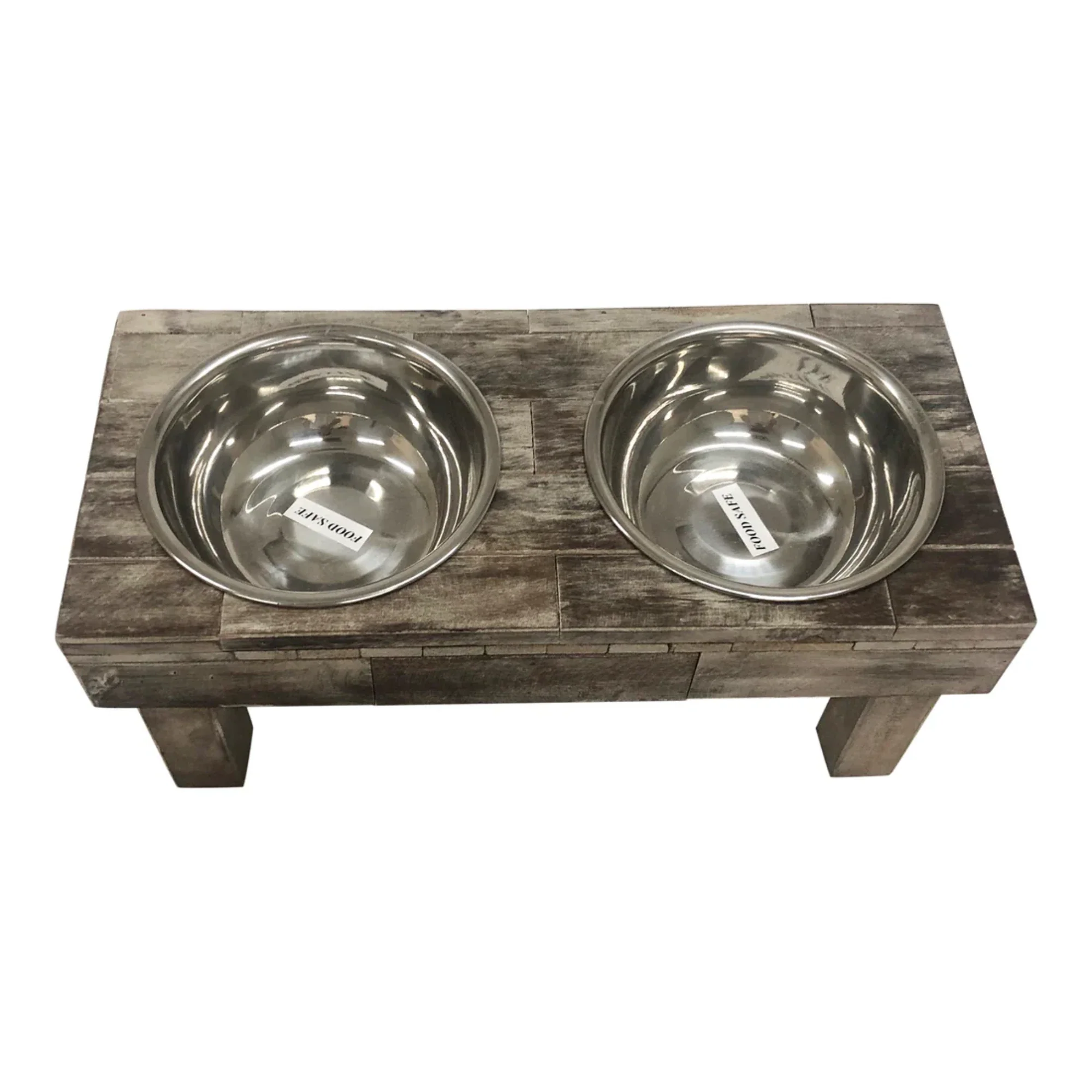Huntley Pet Berjen Table Small Double Feeder, Brown Wash - Image 4