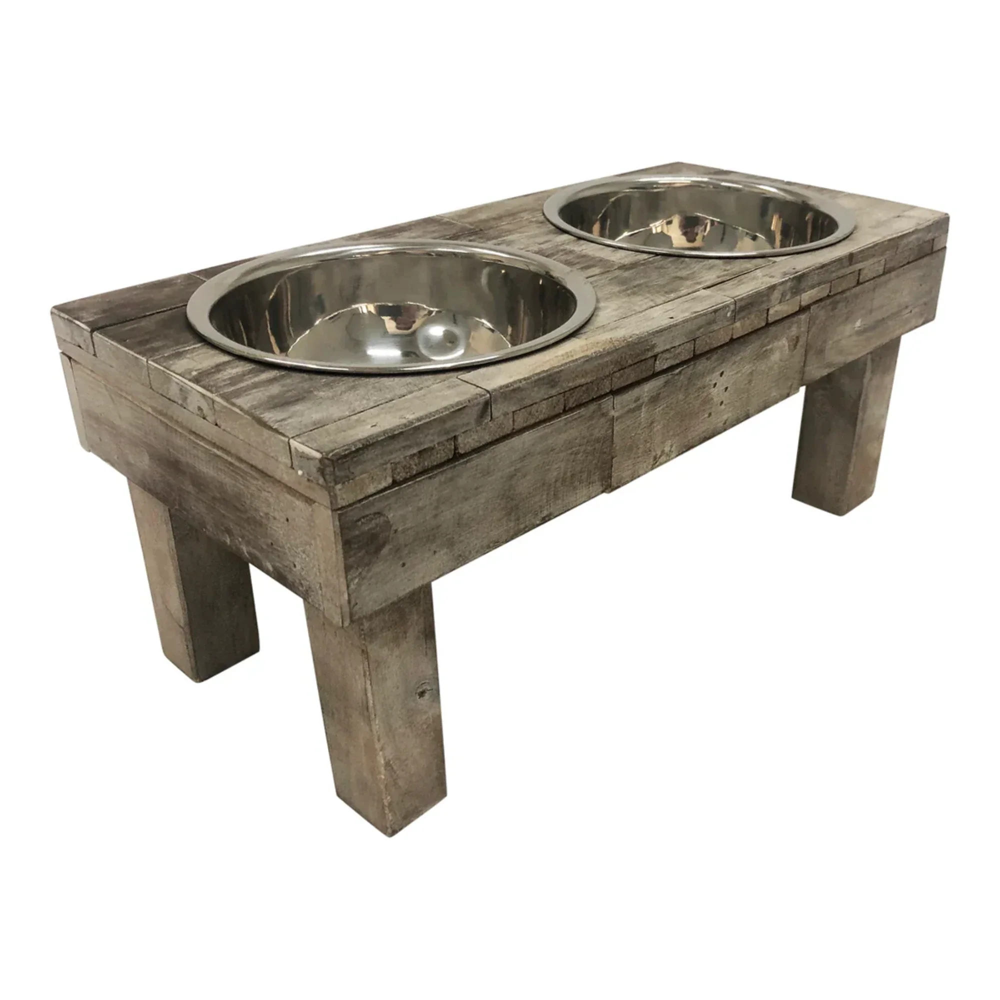 Huntley Pet Berjen Table Small Double Feeder, Brown Wash - Image 6