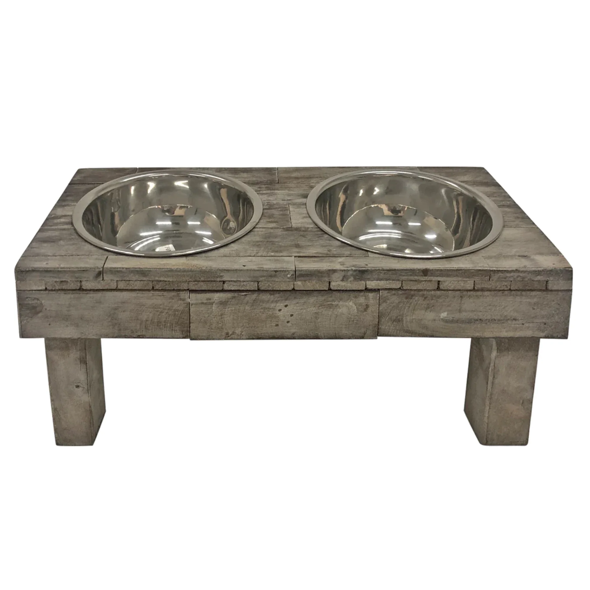 Huntley Pet Berjen Table Small Double Feeder, Brown Wash - Image 7