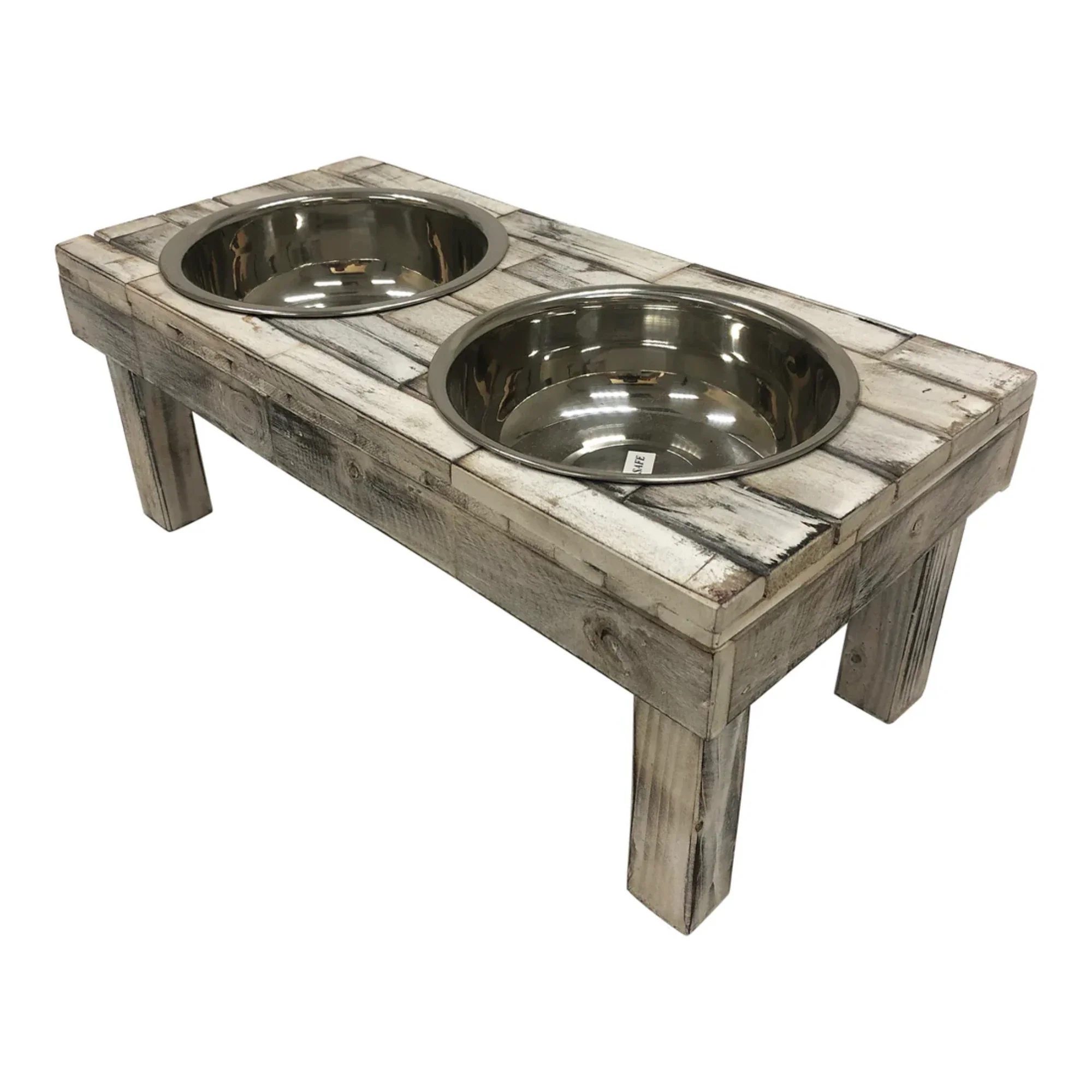Huntley Pet Berjen Table Small Double Feeder, Whitewash - Image 4