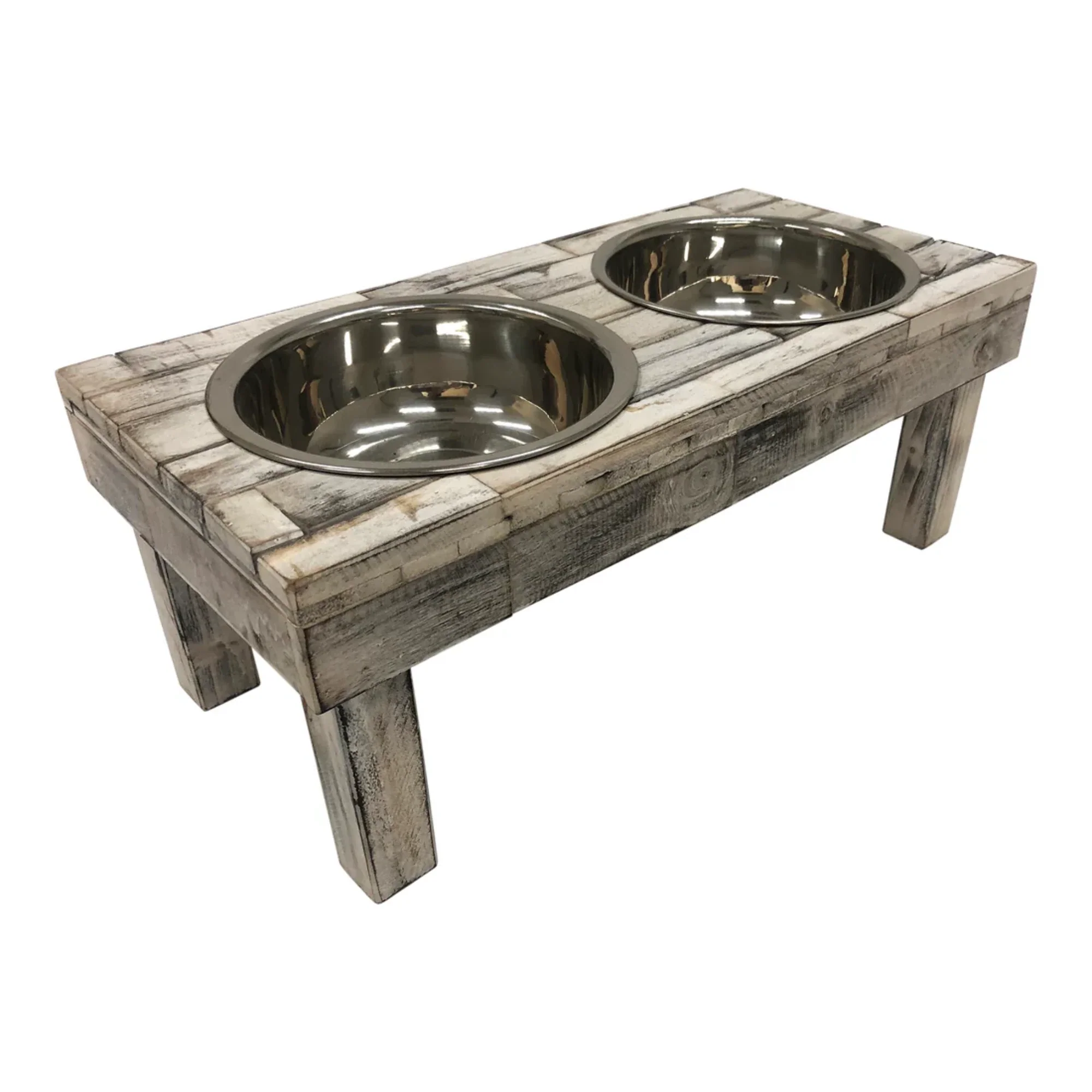 Huntley Pet Berjen Table Small Double Feeder, Whitewash - Image 5