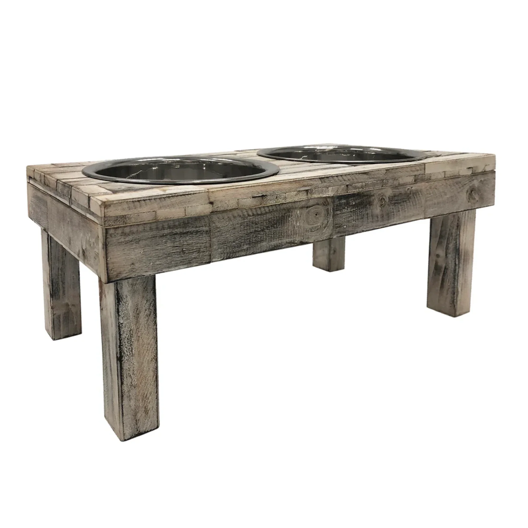 Huntley Pet Berjen Table Small Double Feeder, Whitewash - Image 6