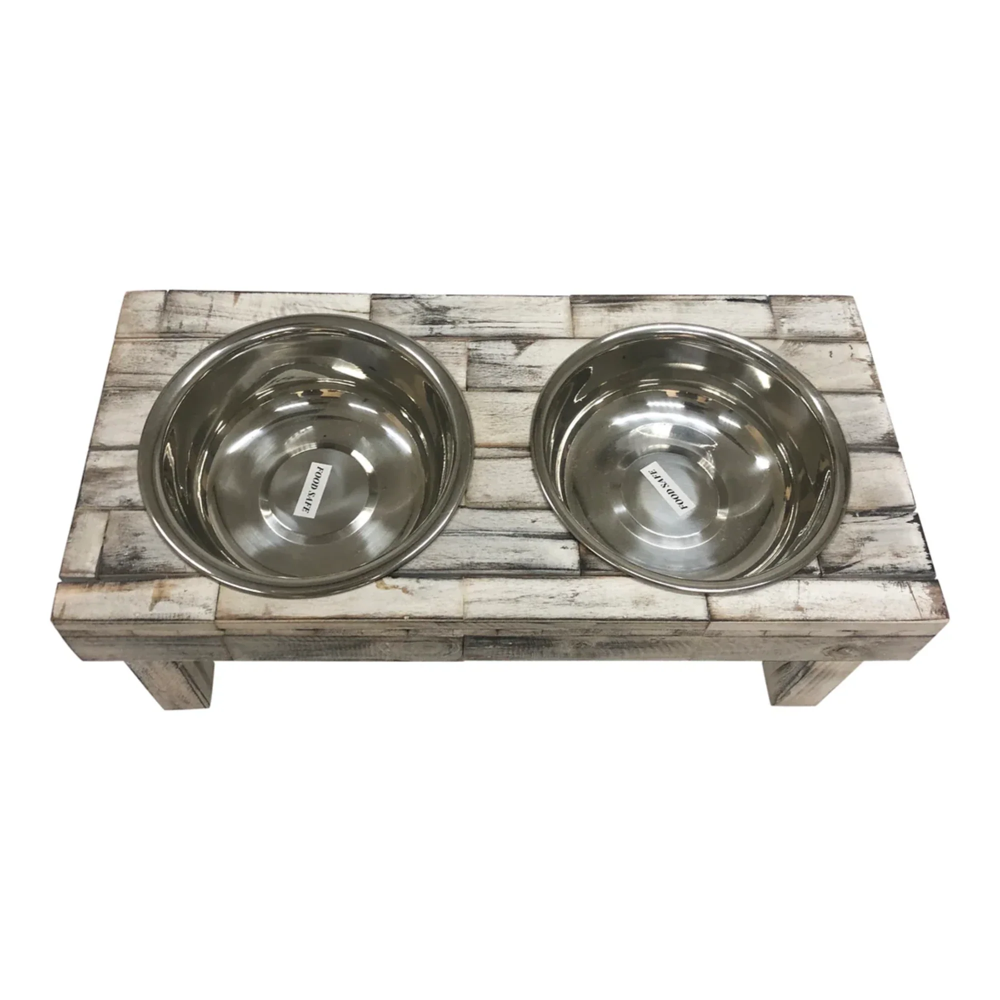 Huntley Pet Berjen Table Small Double Feeder, Whitewash - Image 7