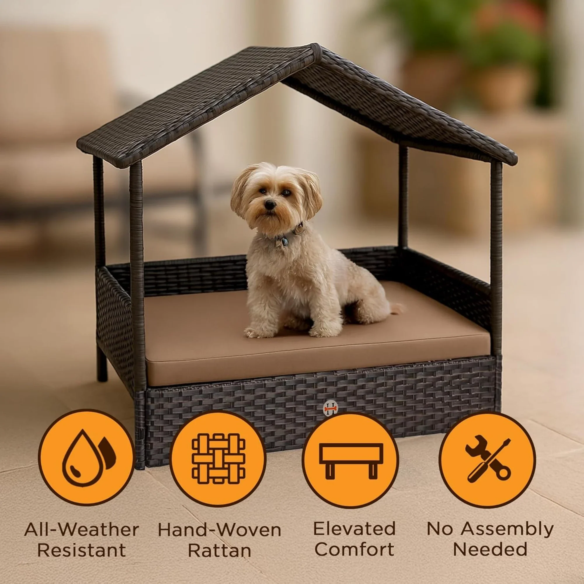 Huntley Pet Rattan Wicker Cabana Raised Pet Bed - Image 2