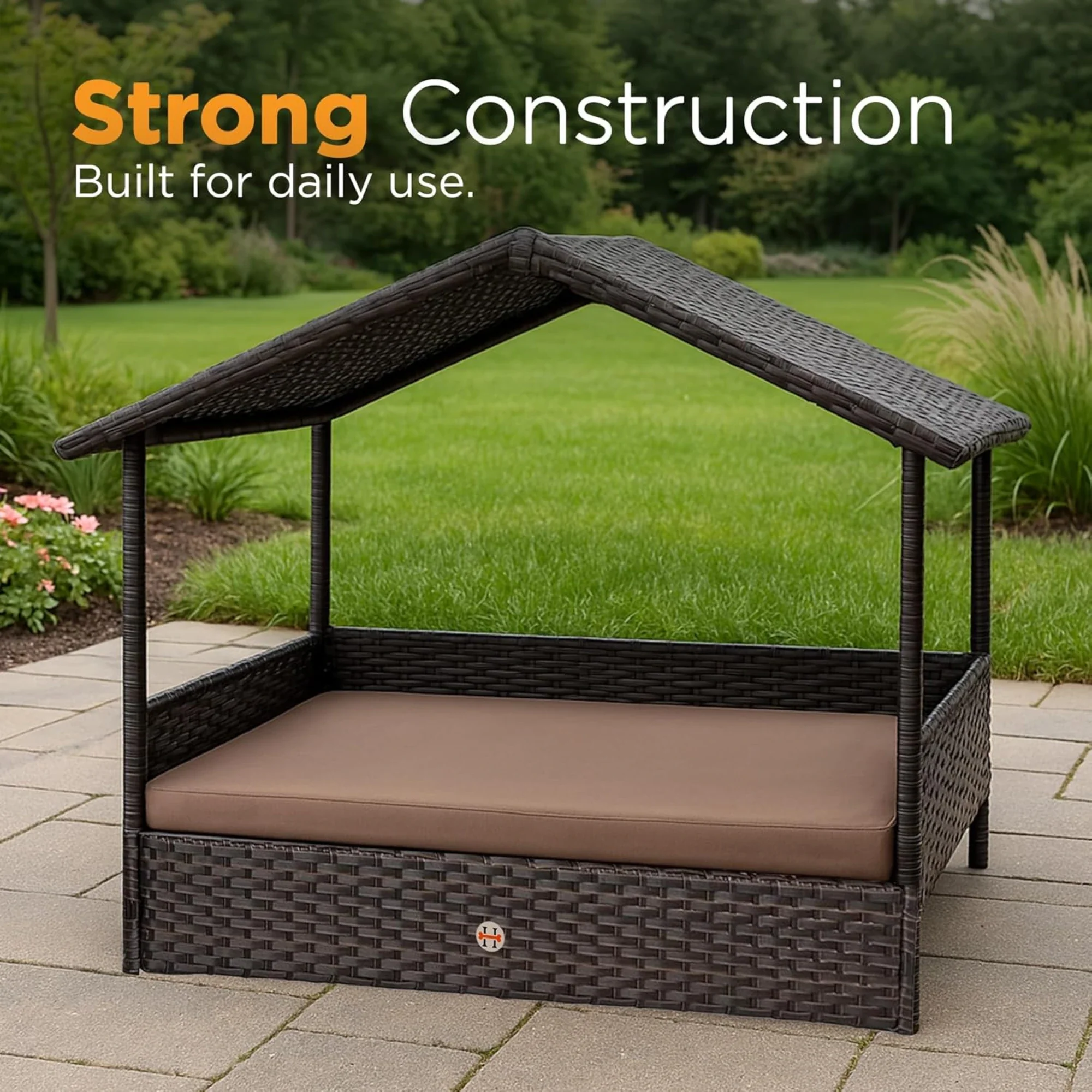 Huntley Pet Rattan Wicker Cabana Raised Pet Bed - Image 3