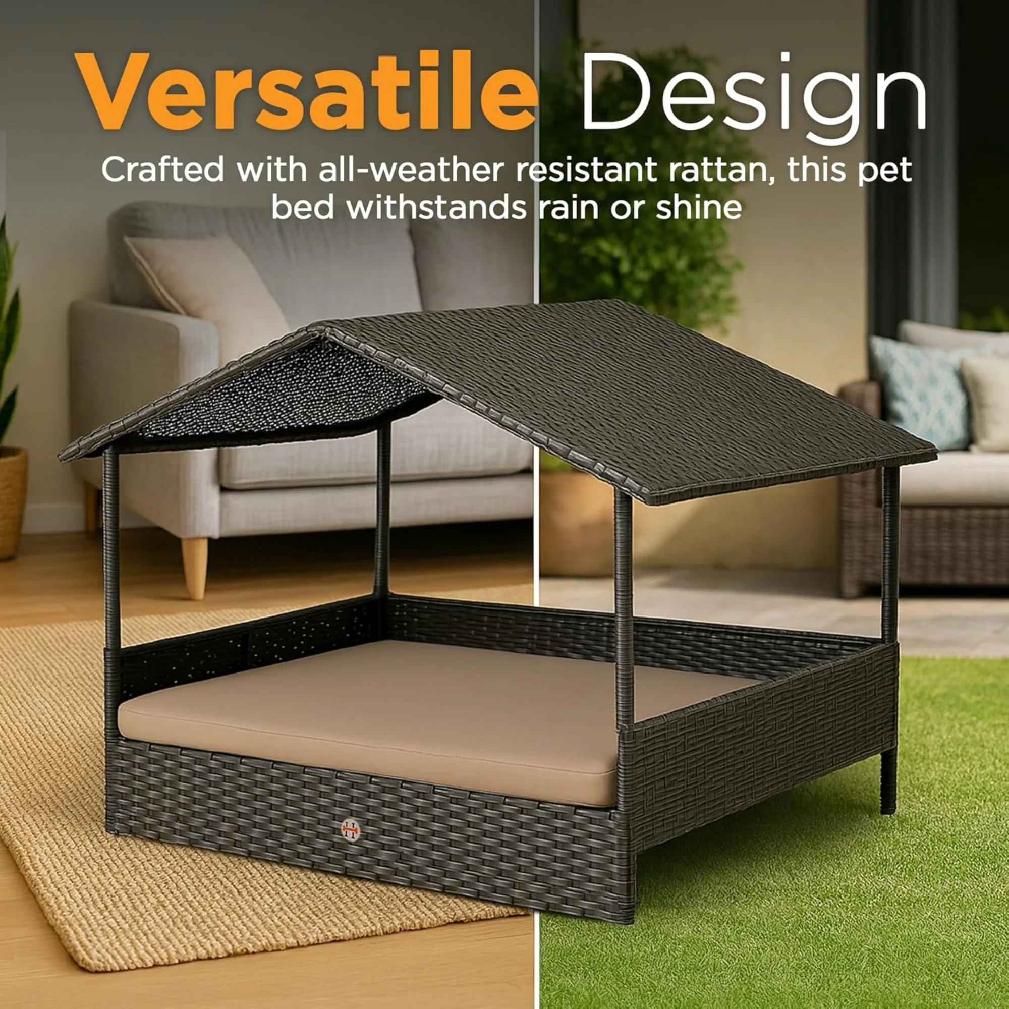 Huntley Pet Rattan Wicker Cabana Raised Pet Bed - Image 4