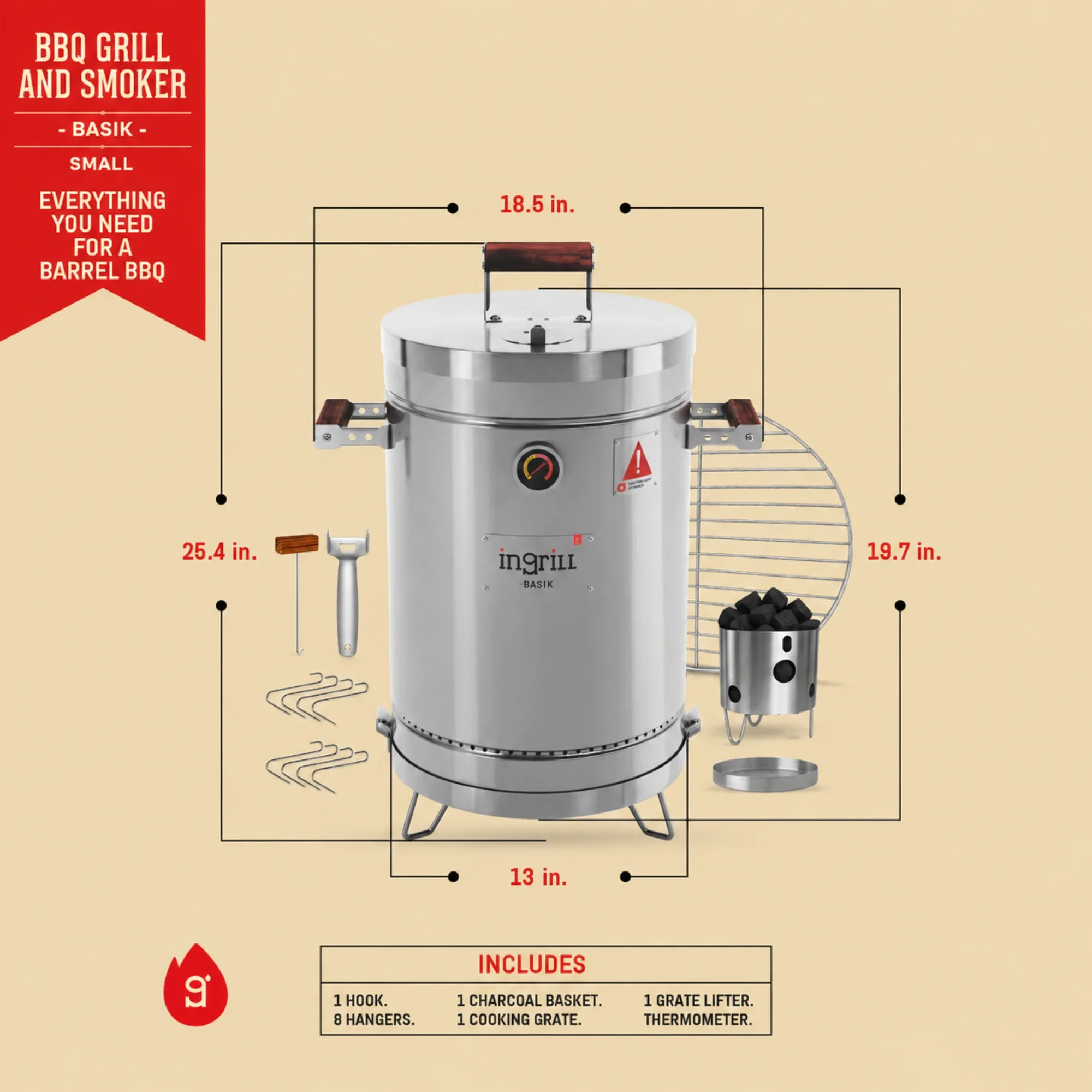 Ingrill BBQ Barrel Smoker Small Basik - Image 2