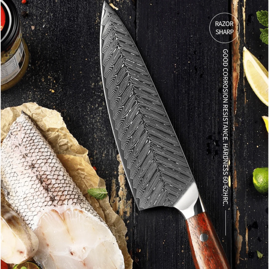 Luxury Damascus Chef Knife VG10 Japanese Damascus Steel - Limited Edition Rosewood - Image 3